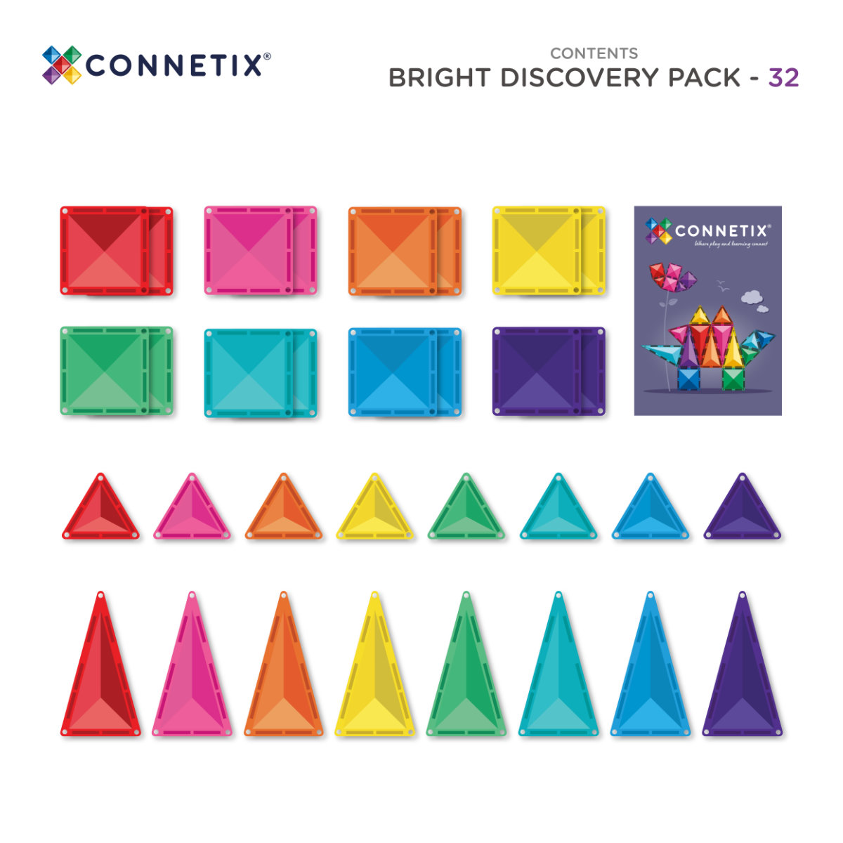 Connetix Magnetic Tiles Bright Discovery Pack – 32 Pieces
