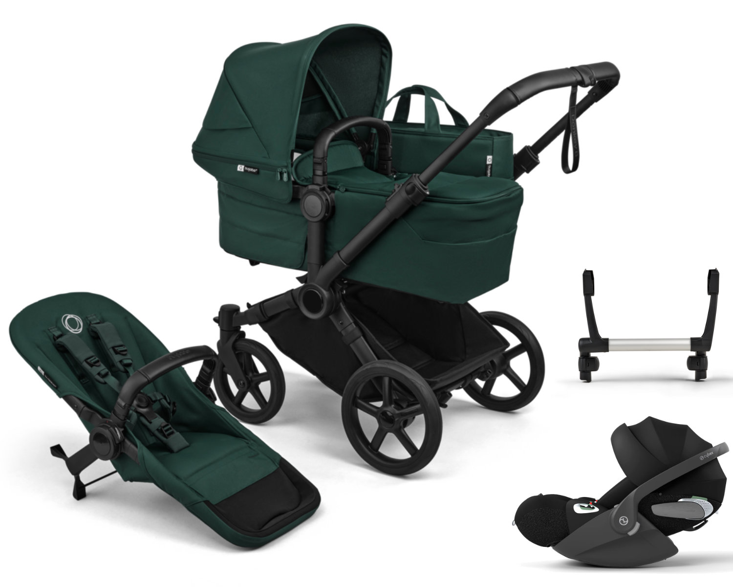 Bugaboo Donkey 6 Mono Kinderwagen Set 3 in 1 in Grün - schräge Ansicht