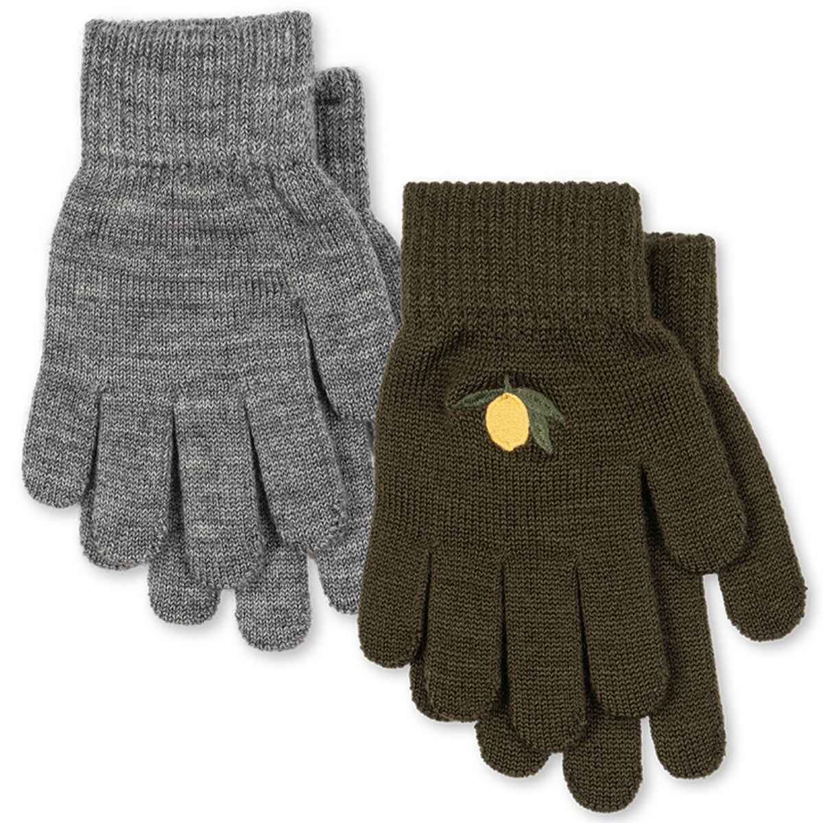 Kinderhandschuhe Set in Grau und Oliv - Vorderansicht