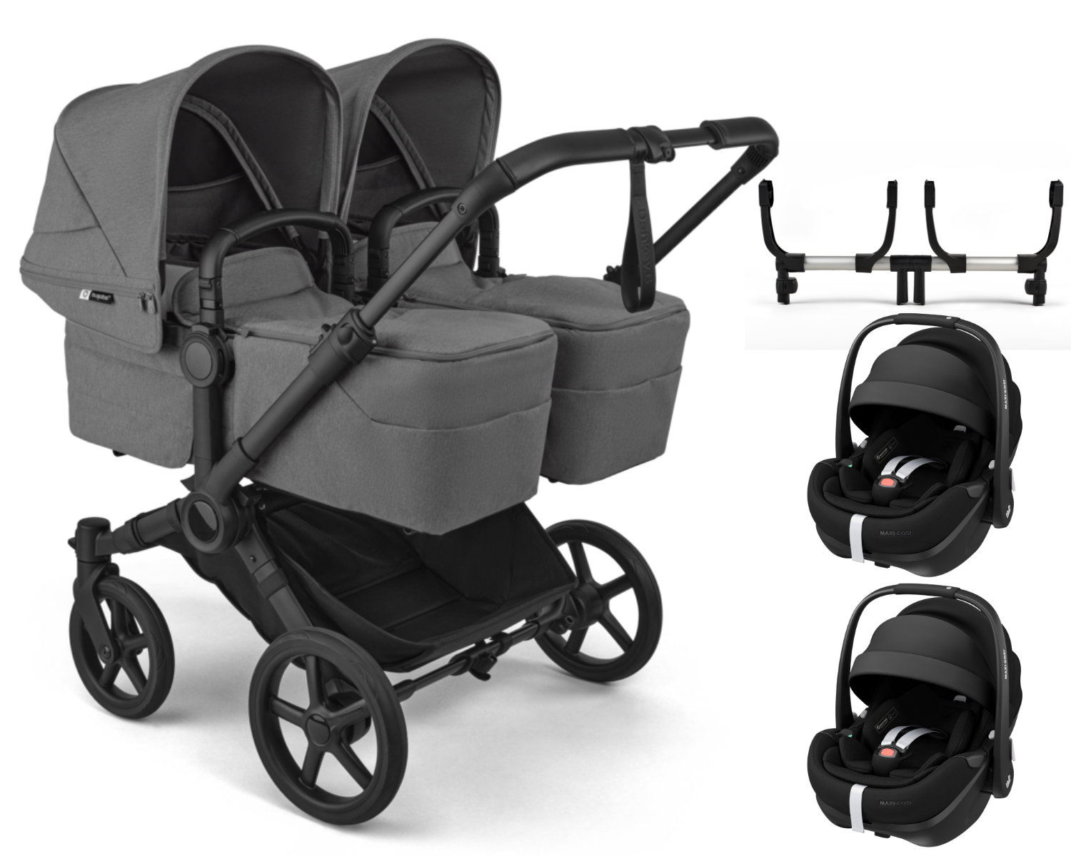 Bugaboo Donkey 6 Twin Kinderwagen Set 3 in 1 Grau - schräge Ansicht