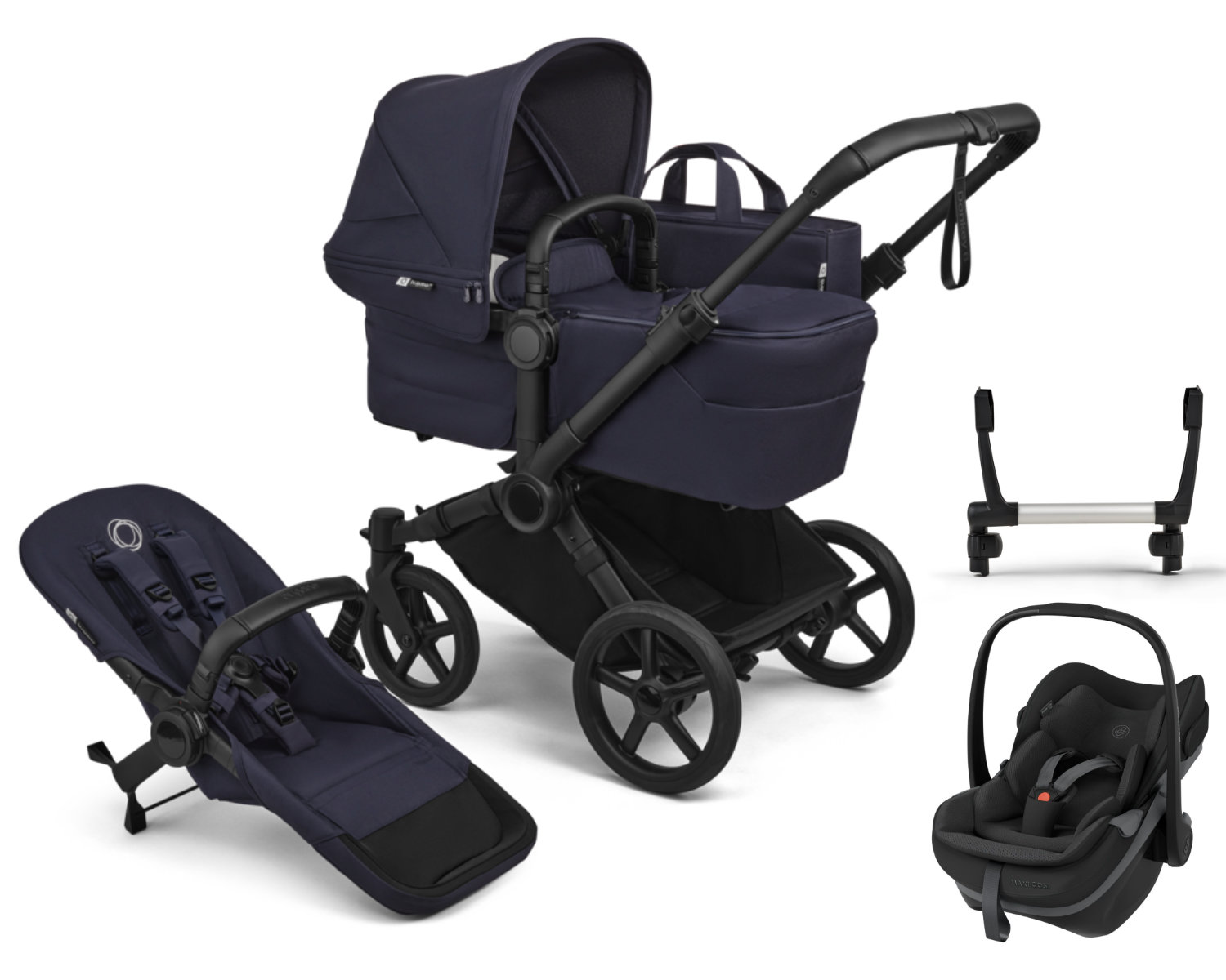 Bugaboo Donkey 6 Mono Kinderwagen Set 3 in 1 inkl. Maxi Cosi Pebble Slide Pro in Dunkelblau - seitliche Ansicht