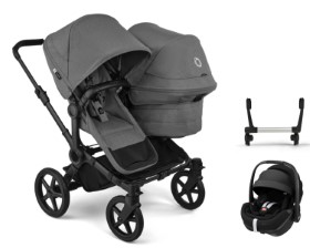 Bugaboo Donkey 6Zwillingskinderwagen in Grau - schräge Ansicht