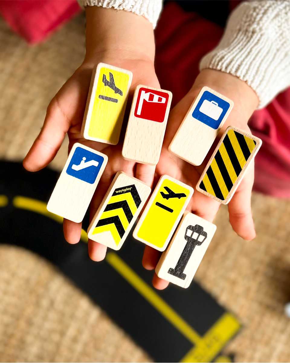 Waytoplay Roadblocks – Accessories for Flexible Toy Roads (Traffic | Race | Airport Signs)