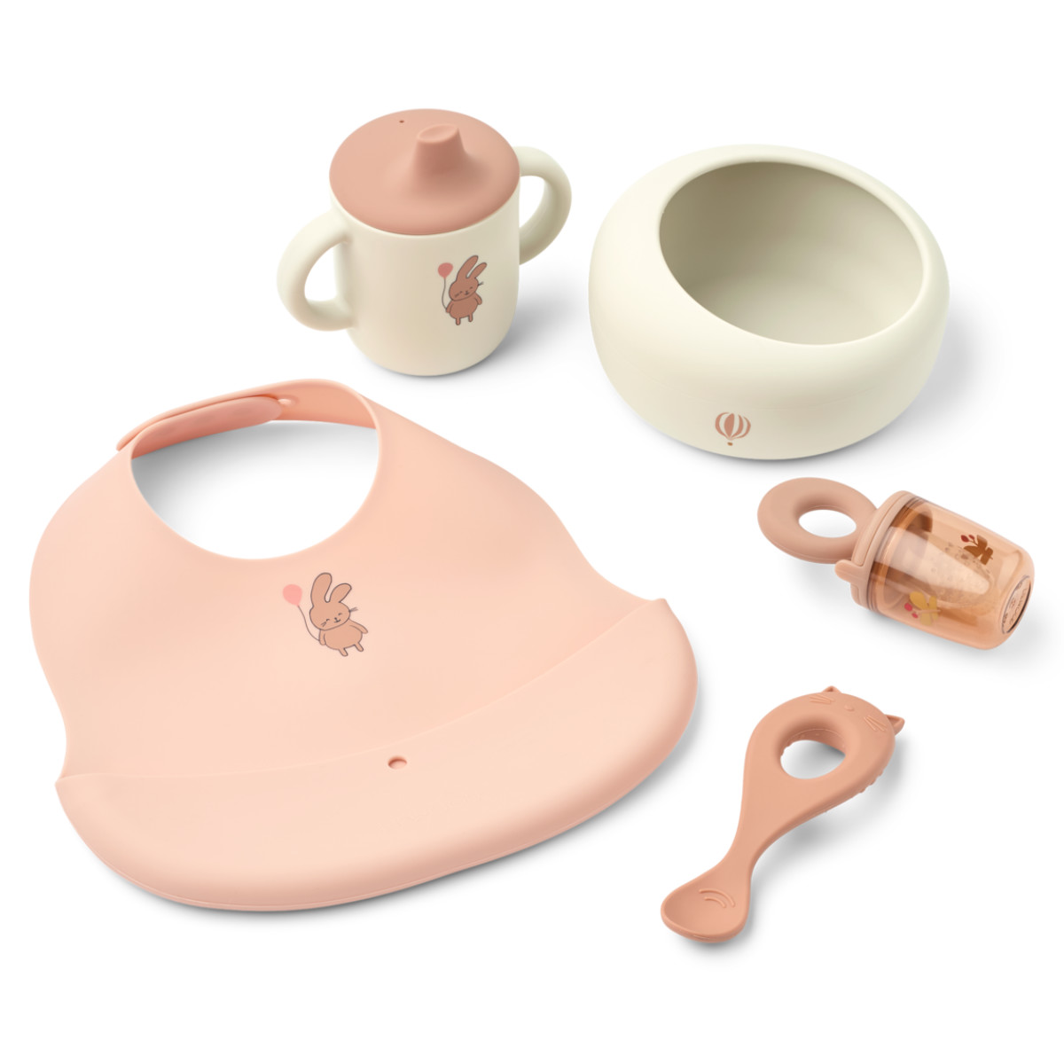 Bambino Essensset in Rosa und Weiß - Draufsicht