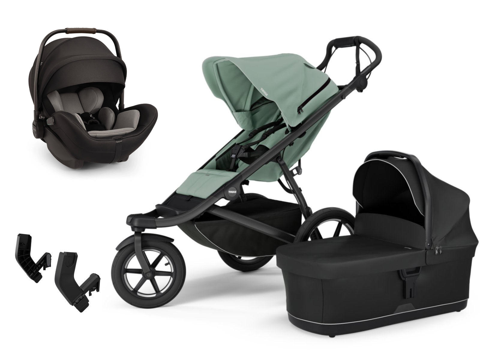 Thule Kinderwagen in Schwarz und Mint - schräge Ansicht