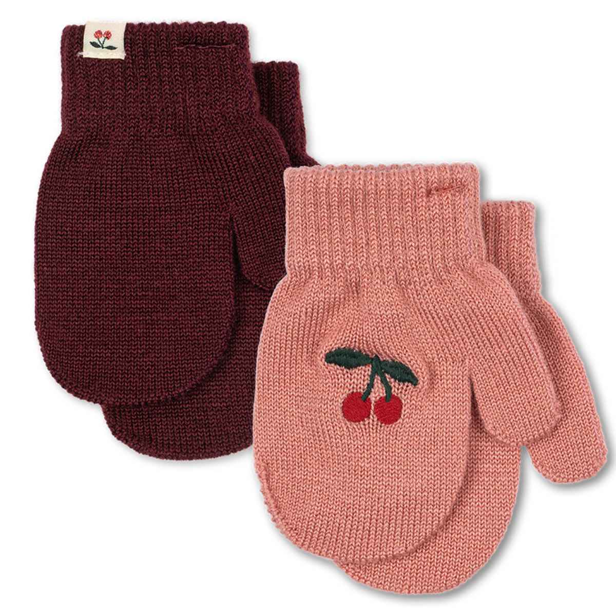 Kinder Handschuhe Set in Rosa und Dunkelrot - Vorderansicht