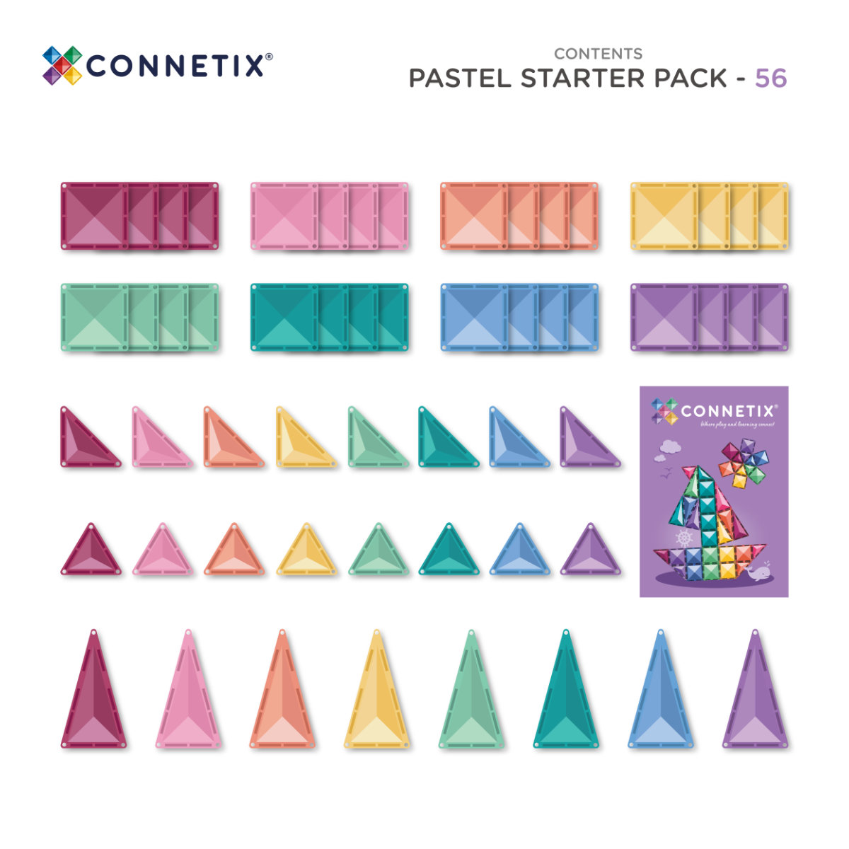 Connetix Magnetic Tiles Pastel Starter Pack – 56 Pieces
