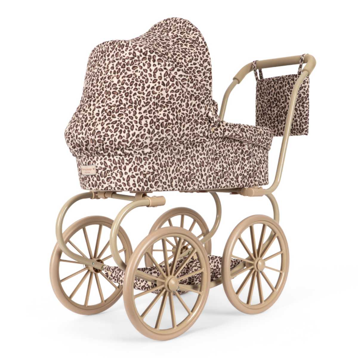 Konges Sløjd Leo Minnie Puppenwagen beige Leopard - schräge Ansicht
