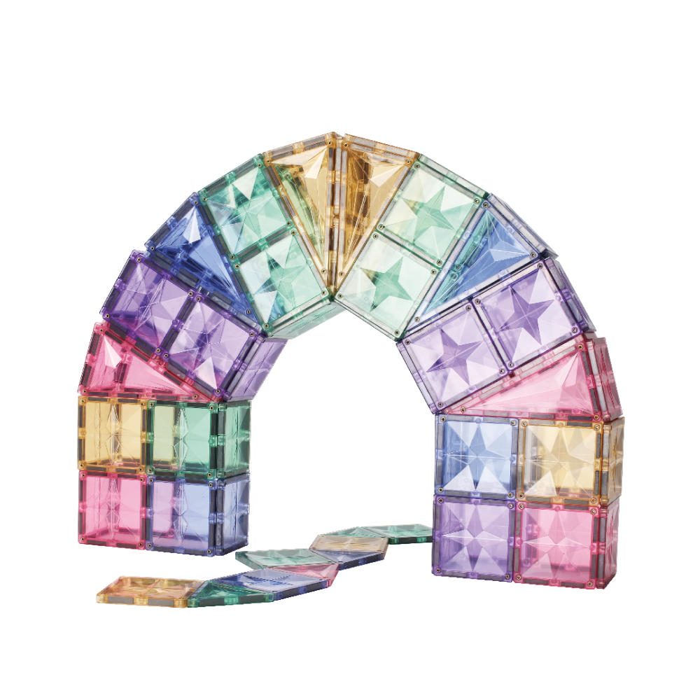 Cleverclixx Large Creative Set in Pastel Colors – 125 Pieces Magnetic Tiles