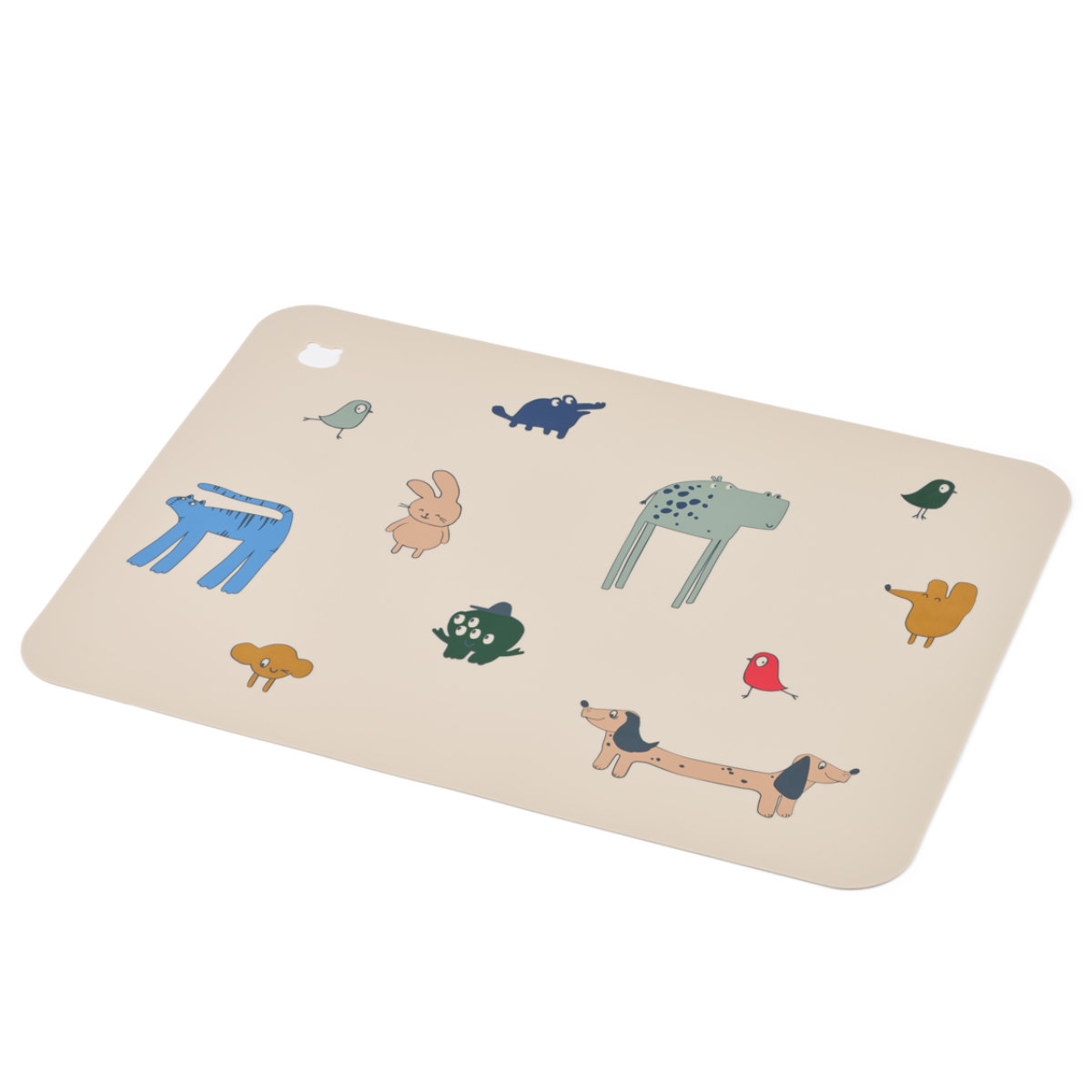 Kinder Tischset mit Tiermotiven in Beige - schräge Ansicht