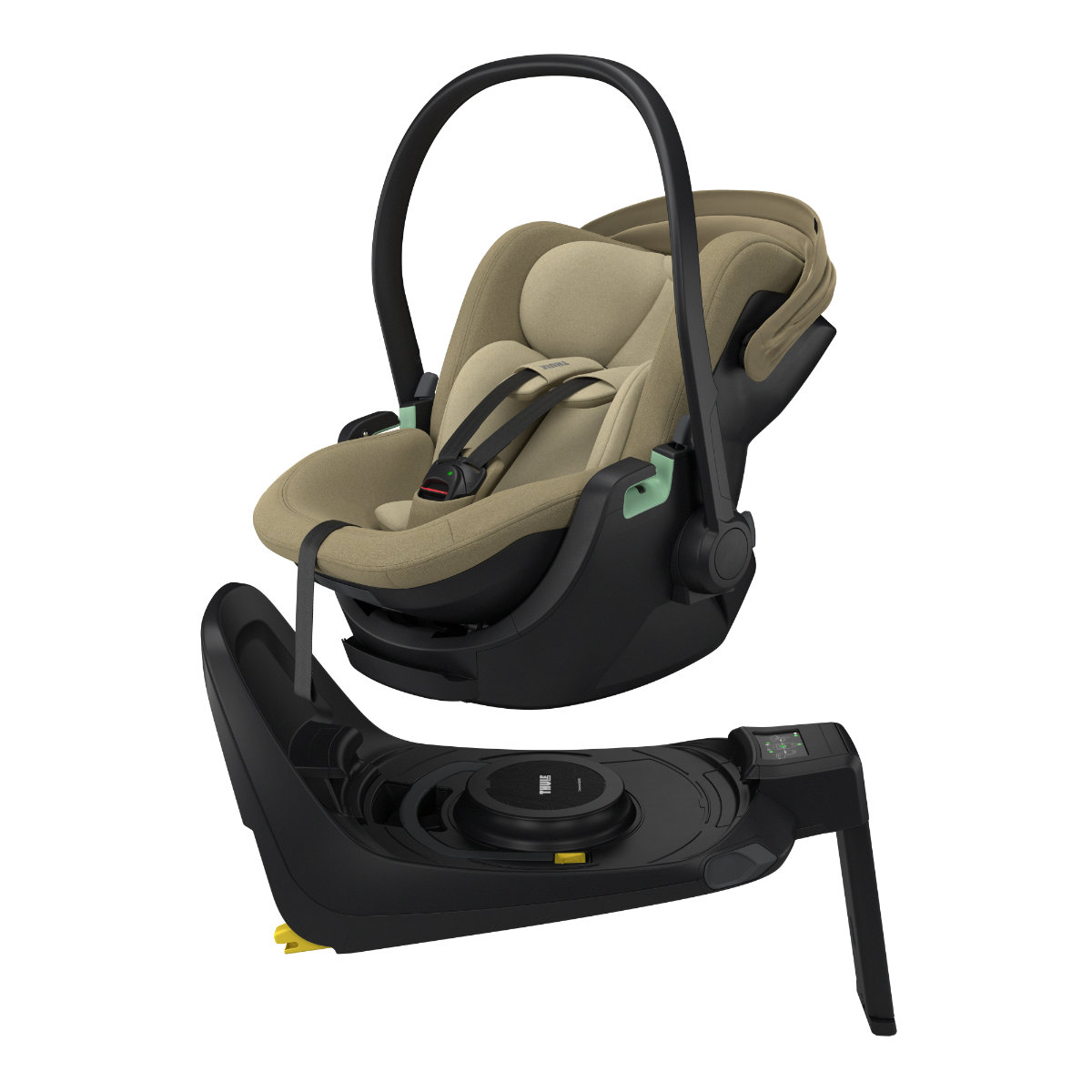 Thule Maple Connect Babyschale Beige Seitenansicht mit Alfi Connect Isofix