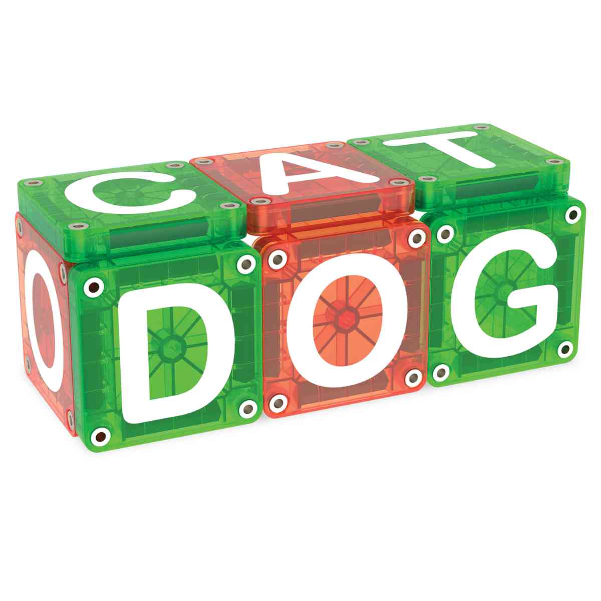 MAGNA-TILES microMAGS LEARN Buchstaben 254056LL in Grün und Orange - schräge Ansicht