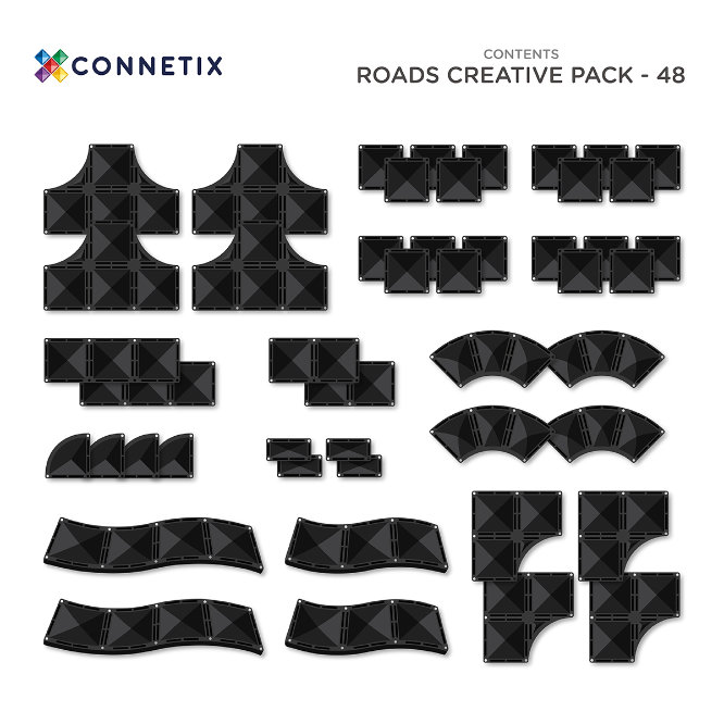 Connetix Magnetic Building Blocks Creative Roads Pack - 48 Pieces