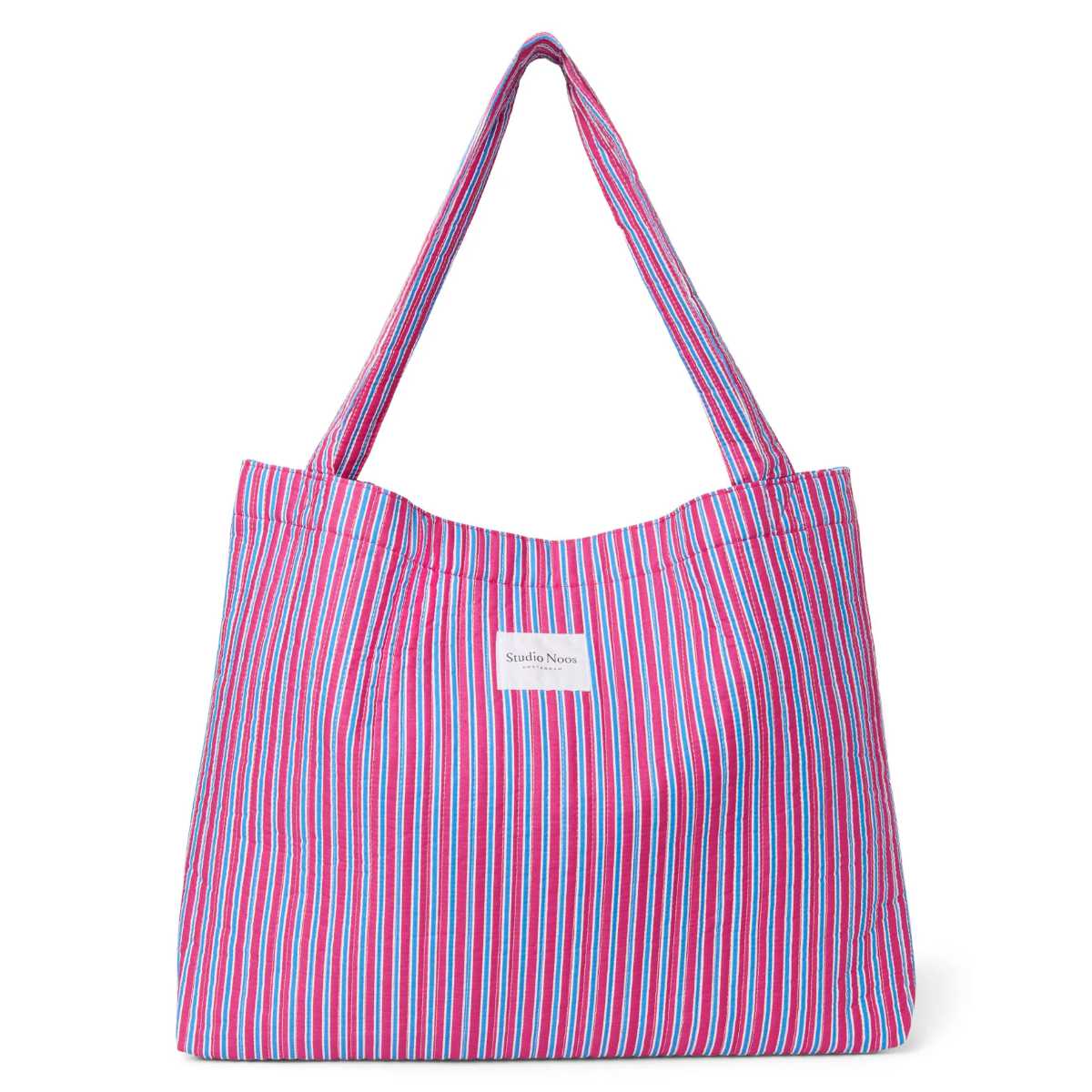 Studio Noos Streifentasche in Pink und Blau - Vorderansicht