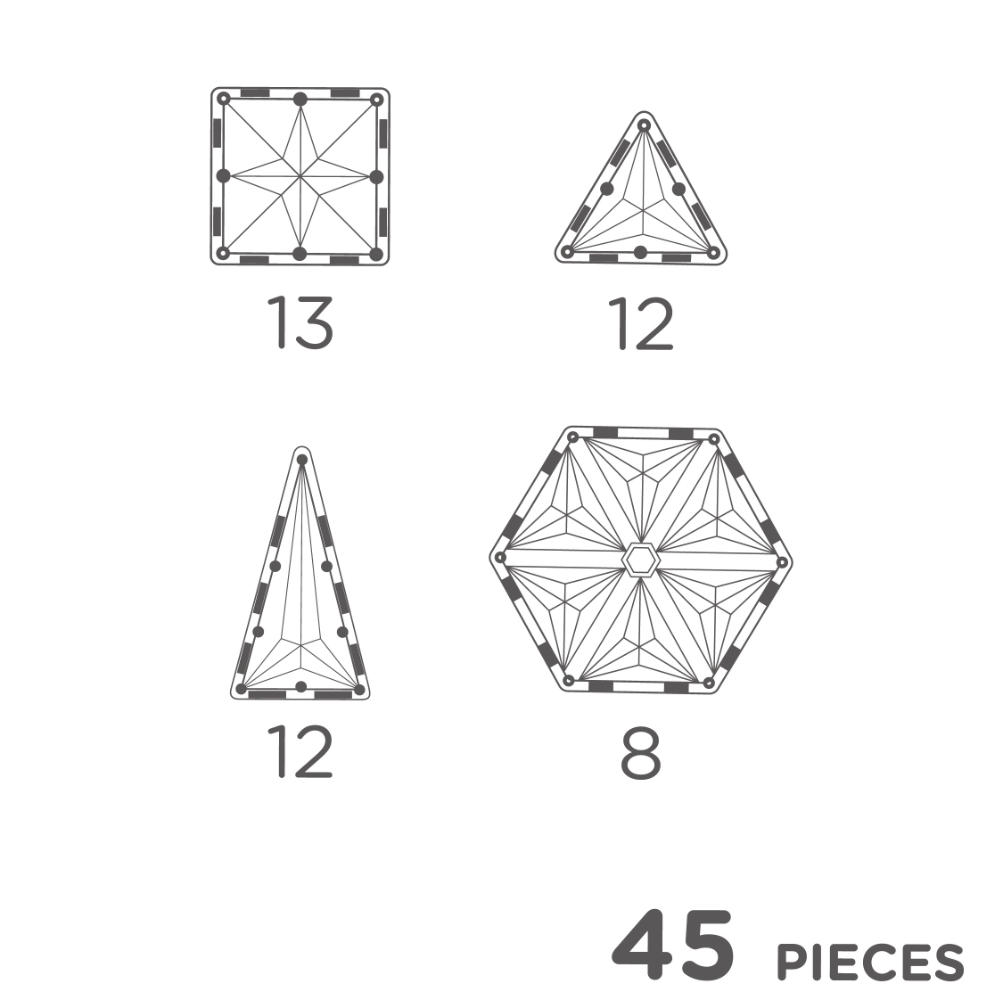 Cleverclixx Geometrie-Bausatz in Pastellfarben – 45 Teile Magnetbausteine