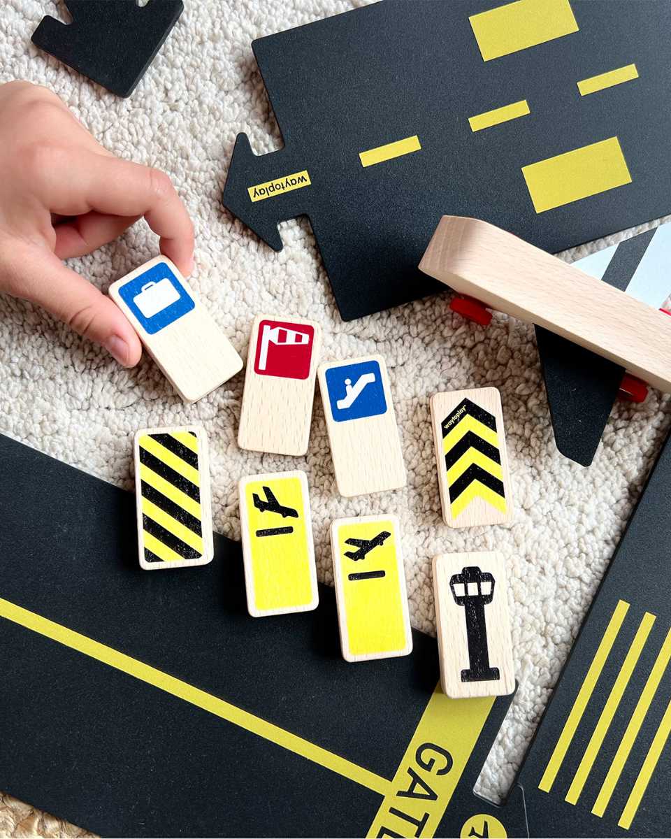 Waytoplay Roadblocks – Accessories for Flexible Toy Roads (Traffic | Race | Airport Signs)