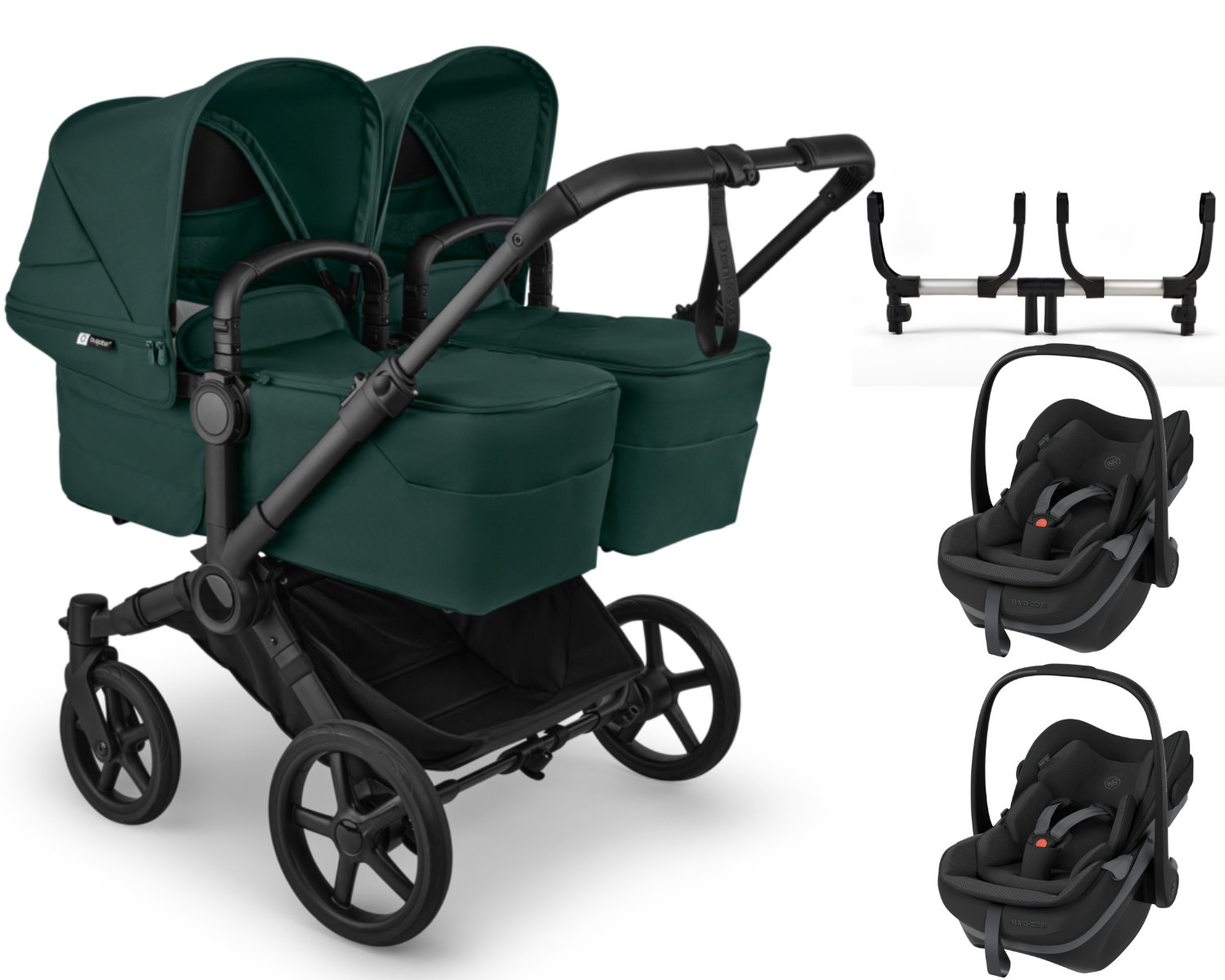 Cybex Gazelle S Zwillingskinderwagen in Dunkelgrün - schräge Ansicht