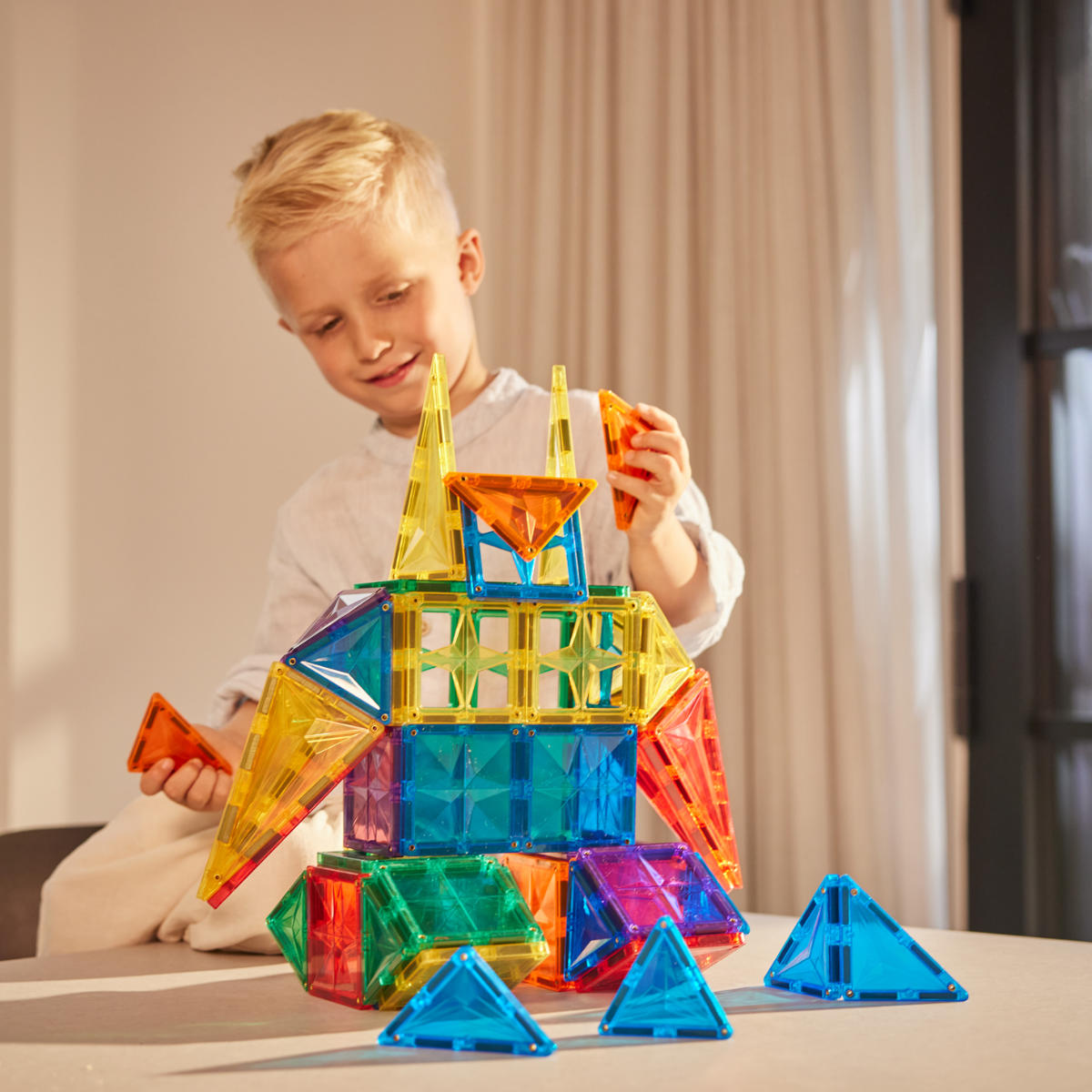 Cleverclixx Original Set in Bright Colors – 60 Pieces Magnetic Tiles