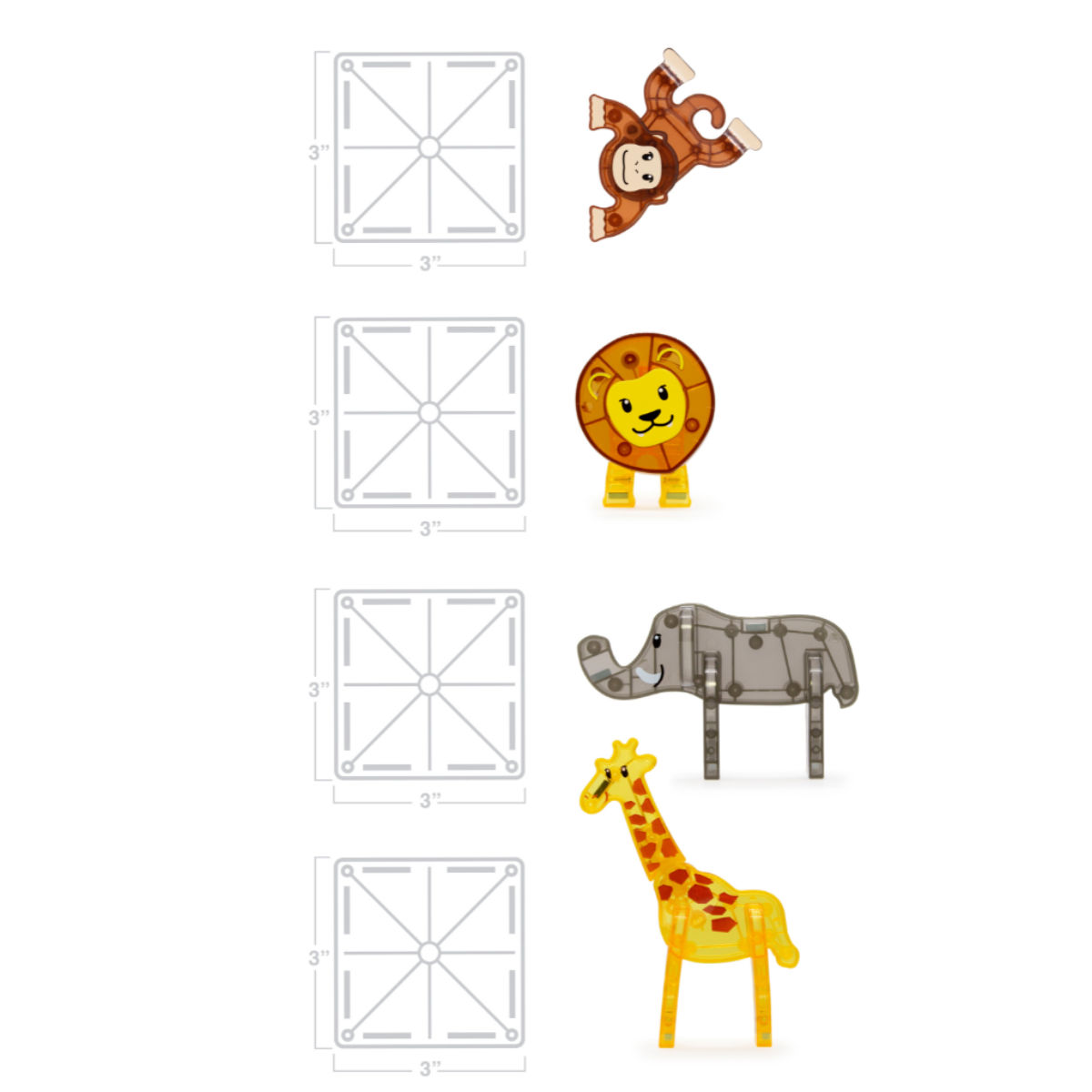 Magna-Tiles Safari Tiere 25 Teile Bunt - Draufsicht