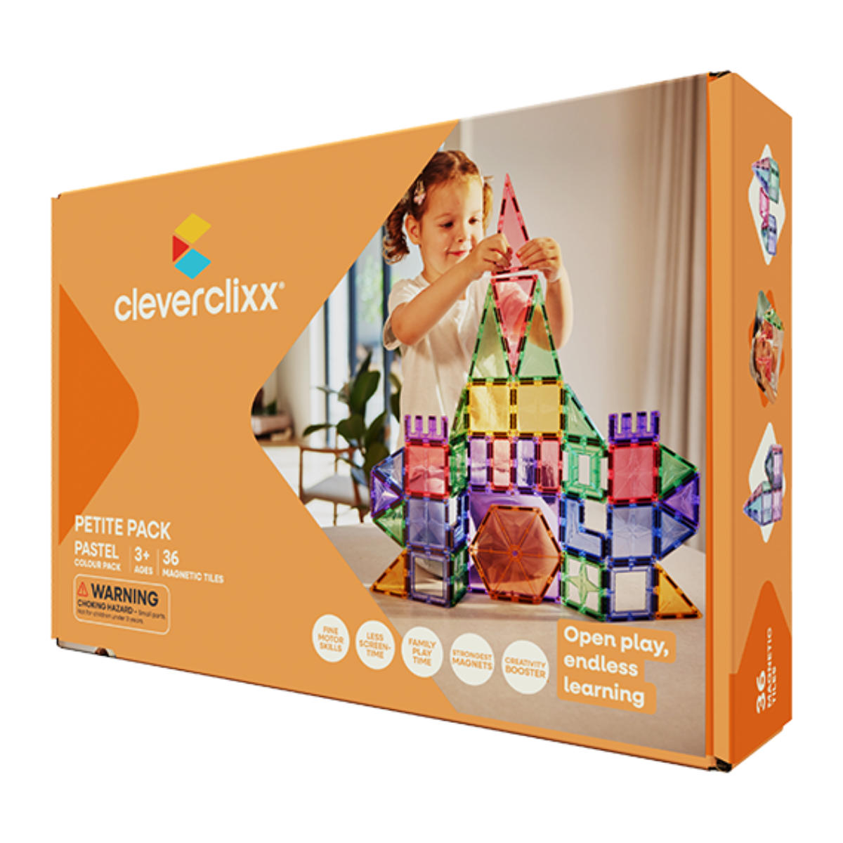 Cleverclixx Compact Set in Pastel Colors – 36 Pieces Magnetic Tiles