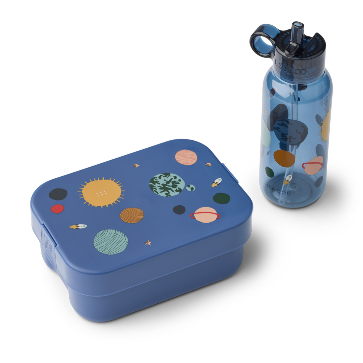 Liewood Chelsey Brotdose und Trinkflasche blau LW20131-2510 - schräge Ansicht