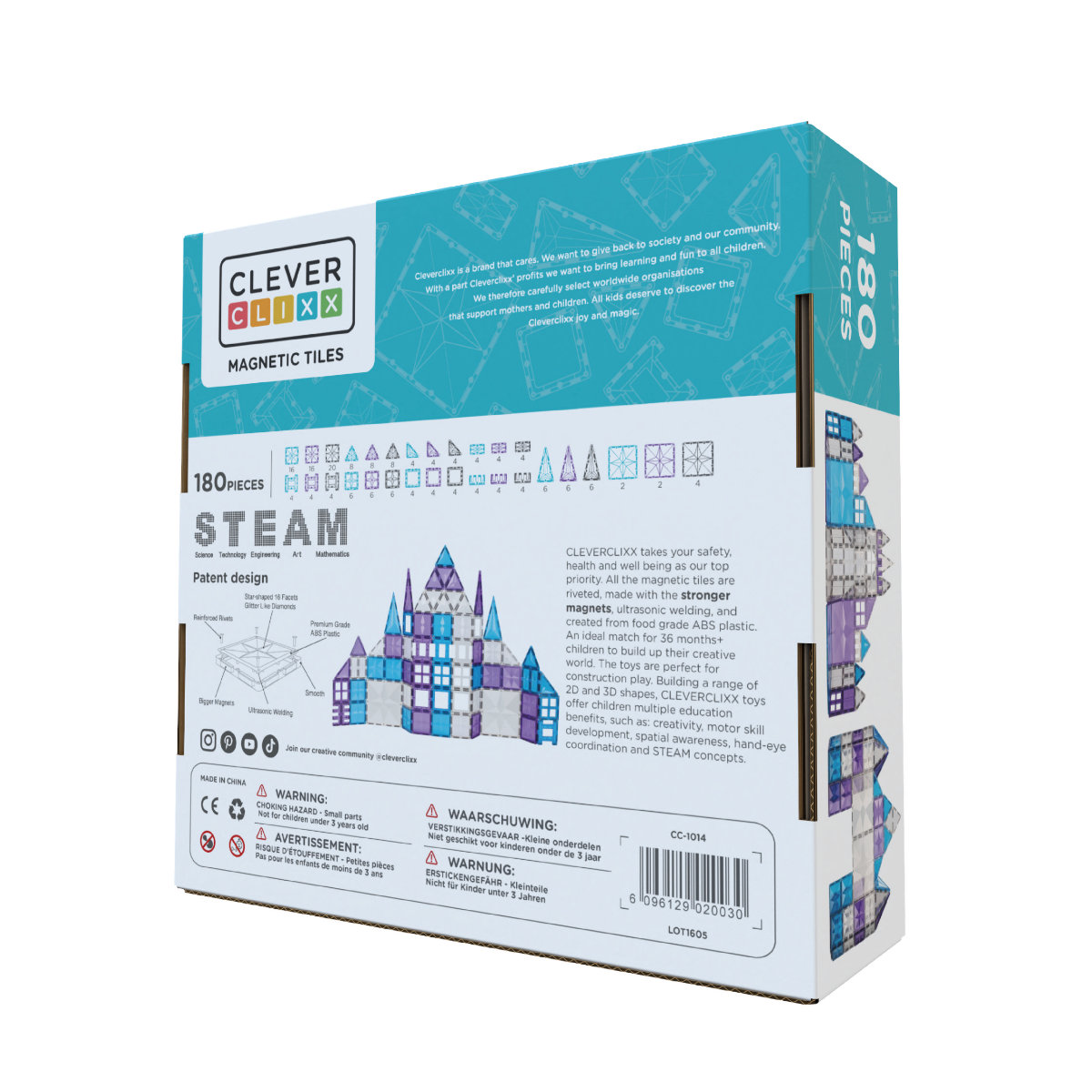 Cleverclixx Mega Ice Crystal Set – 180 Magnetic Tiles