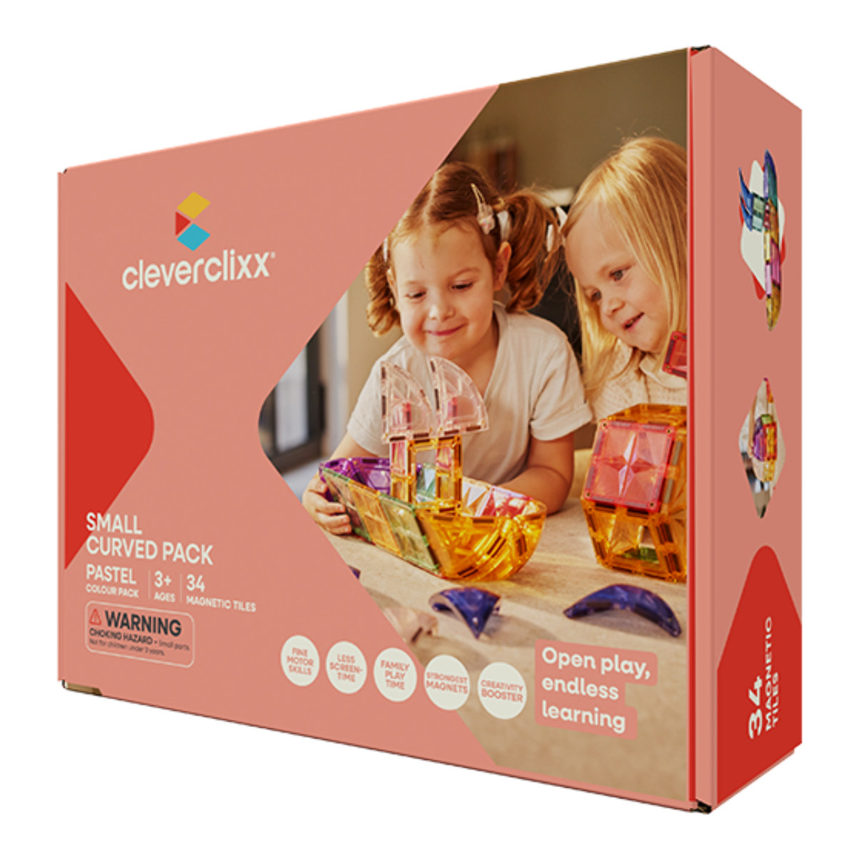 Cleverclixx Small Curved Pack Pastell – 34 Teile Magnetbausteine
