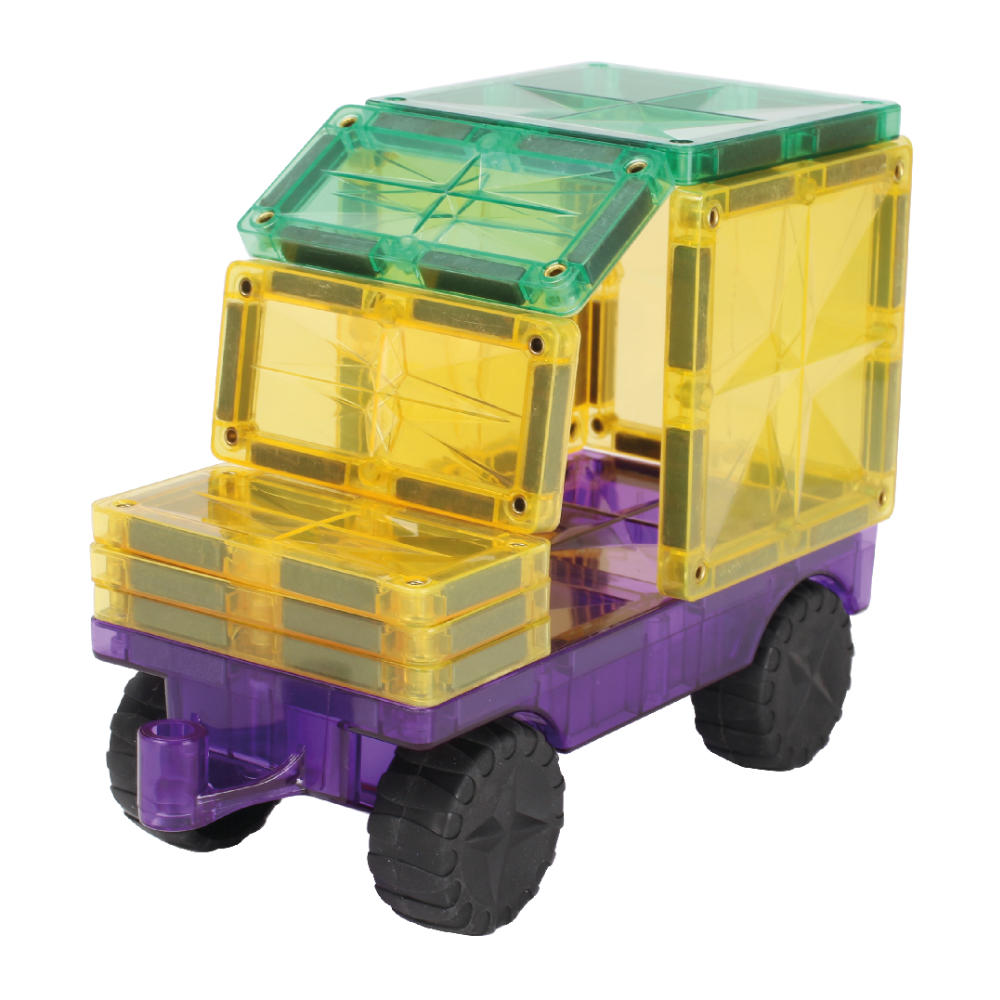Cleverclixx Car Set in Bright Colors – 25 Pieces Magnetic Tiles