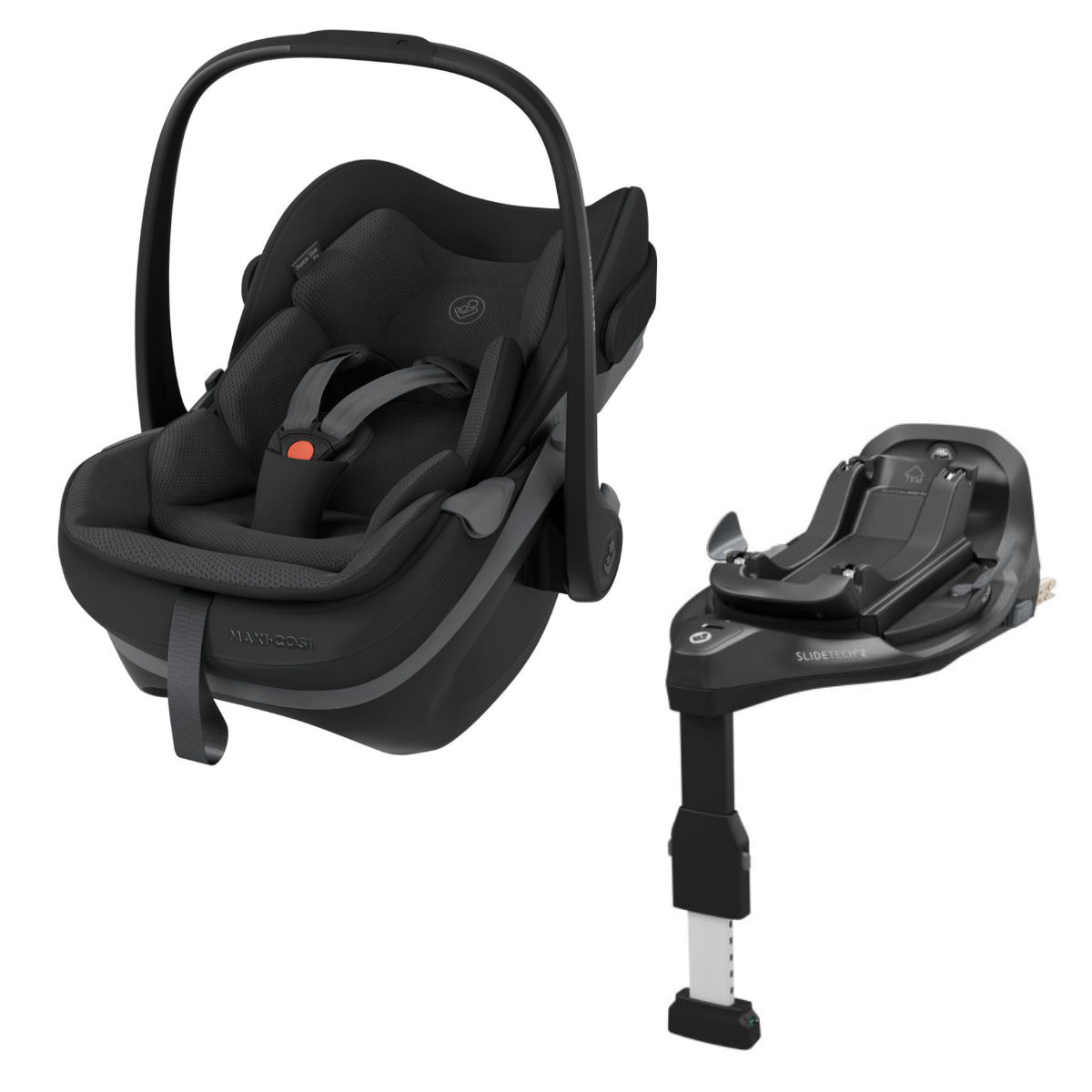 Maxi-Cosi Pebble Slide Pro + FamilyFix Slide Pro in Schwarz - Vorderansicht