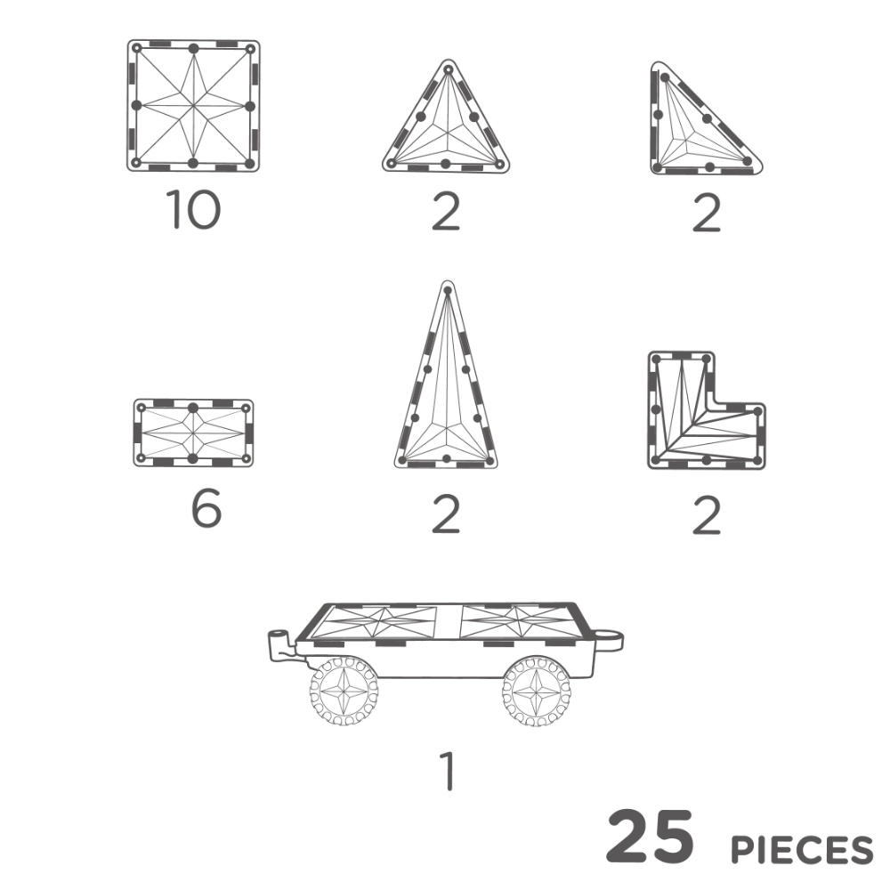 Cleverclixx Car Set in Bright Colors – 25 Pieces Magnetic Tiles
