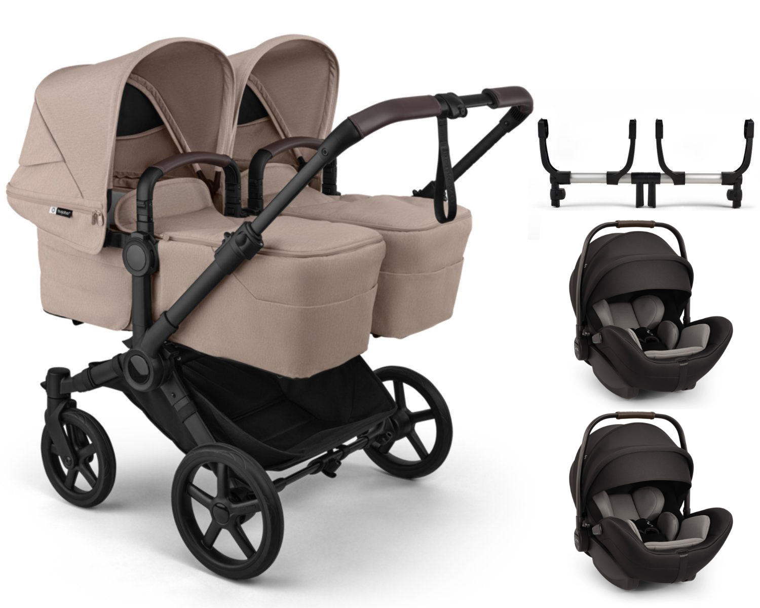 Bugaboo Donkey 6 Zwillingskinderwagen in Beige - schräge Ansicht