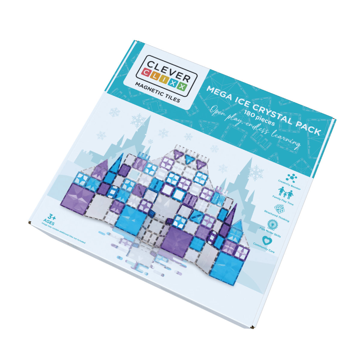 Cleverclixx Mega Ice Crystal Set – 180 Magnetic Tiles