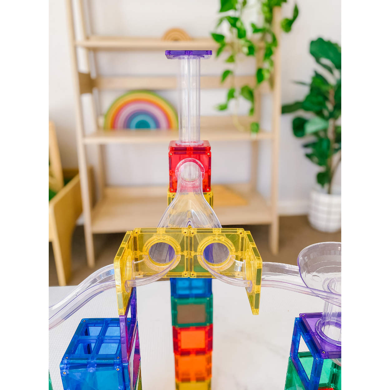 Connetix Magnetic Ball Run Rainbow Building Set - 92 Pieces