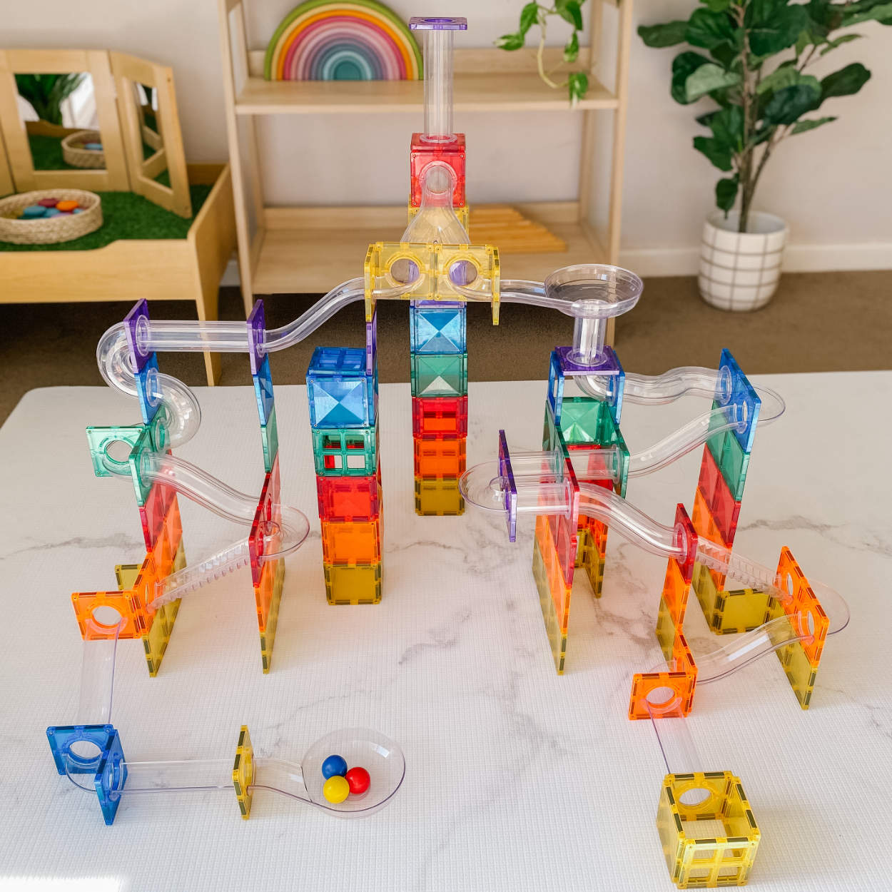 Connetix Magnetic Ball Run Rainbow Building Set - 92 Pieces