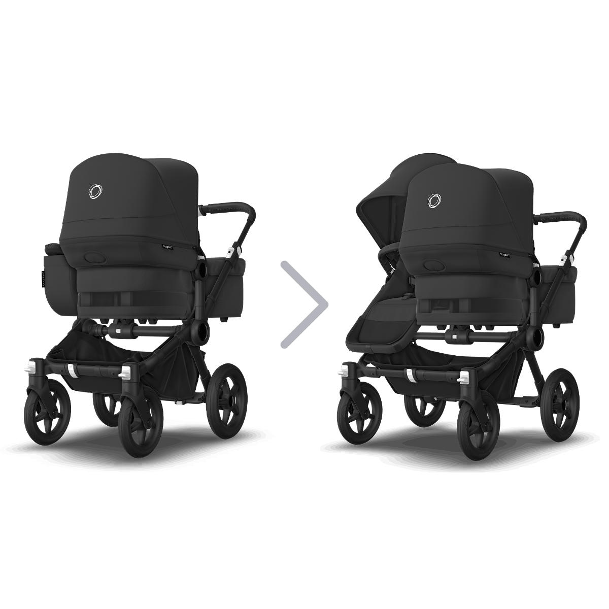 Bugaboo Donkey 5 Duo Geschwisterwagen in Schwarz - schräge Ansicht