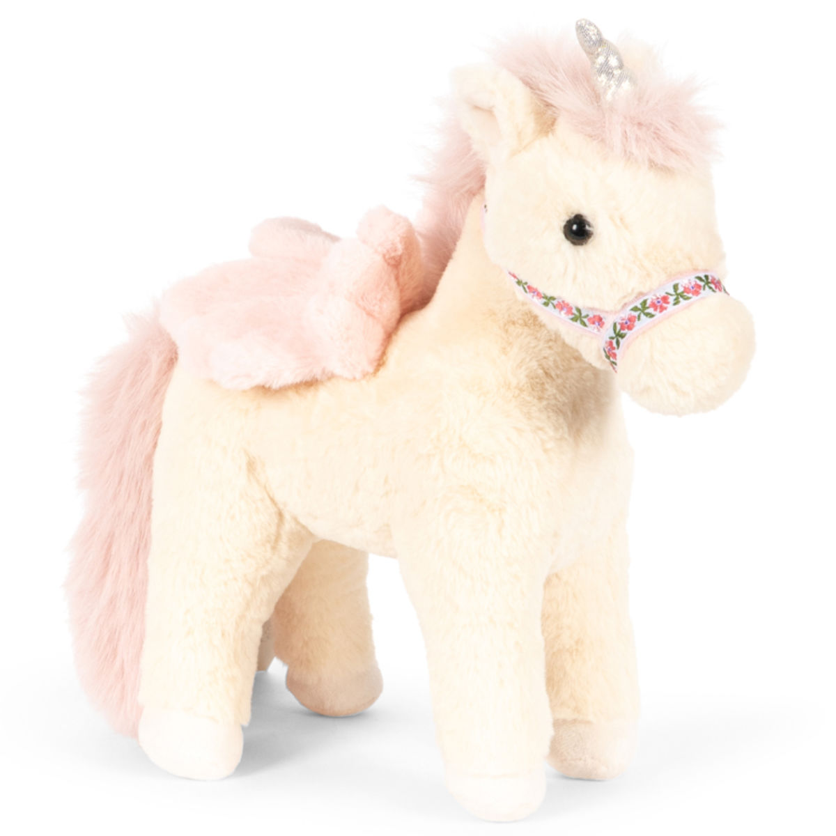 Konges Sløjd Starlight Einhorn Kuscheltier in Creme mit rosa Flügeln - schräge Ansicht