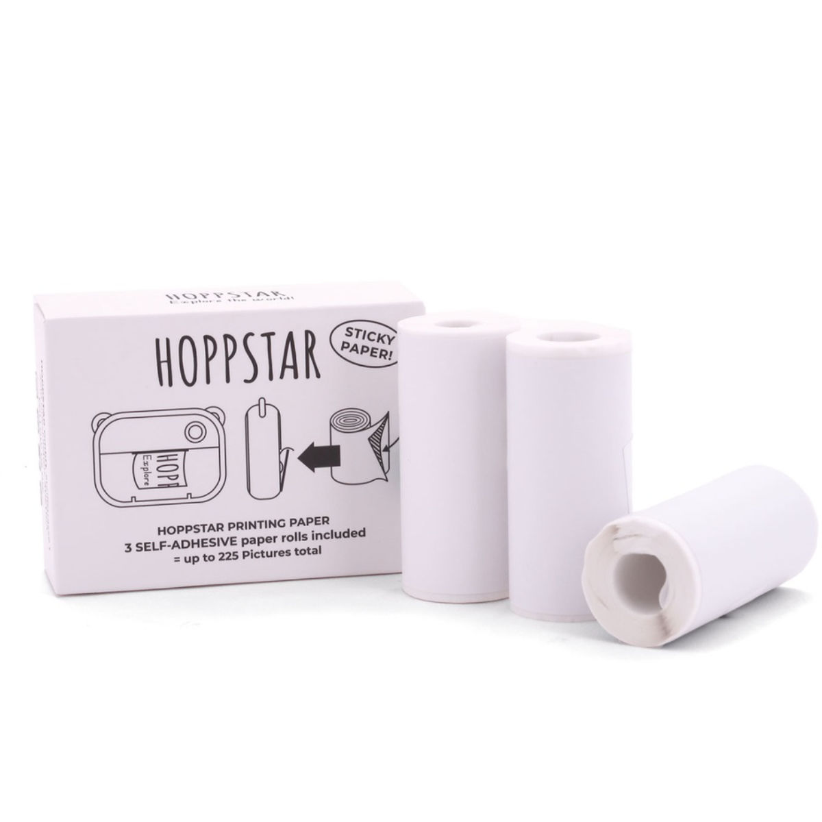 Hoppstar Self-Adhesive Paper Rolls 3-Pack Refill - White