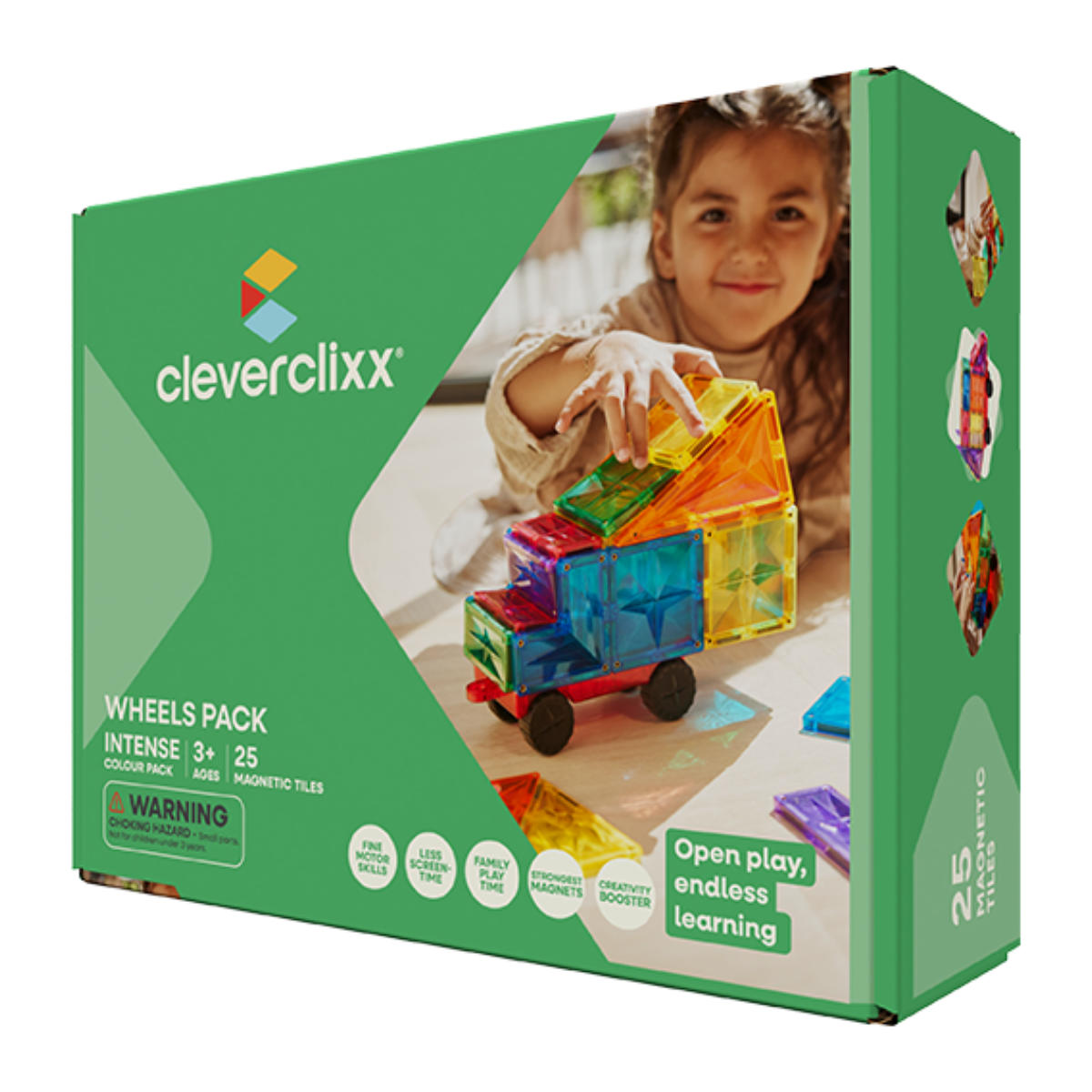 Cleverclixx Car Set in Bright Colors – 25 Pieces Magnetic Tiles