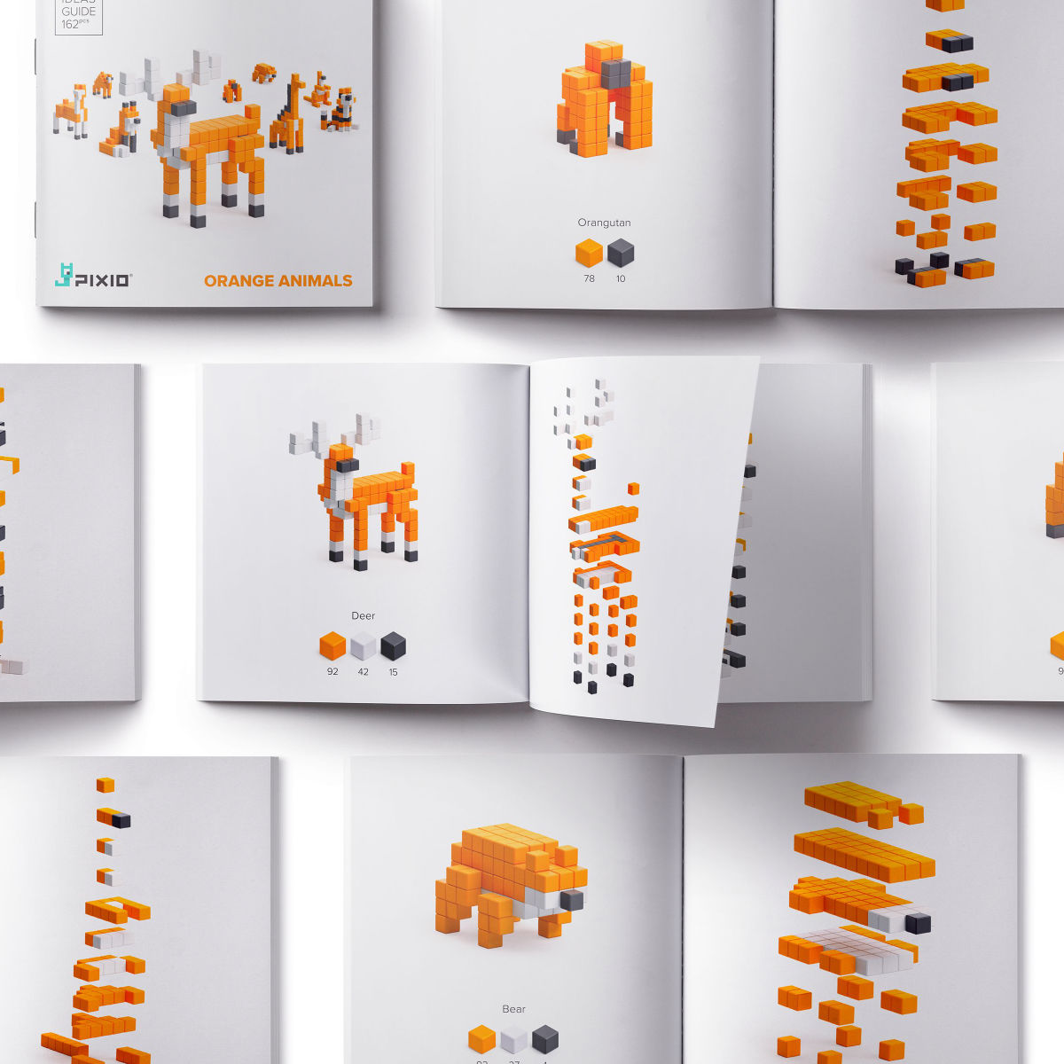 PIXIO Magnetische Bausteinwürfel Orange Animals 162 Stk