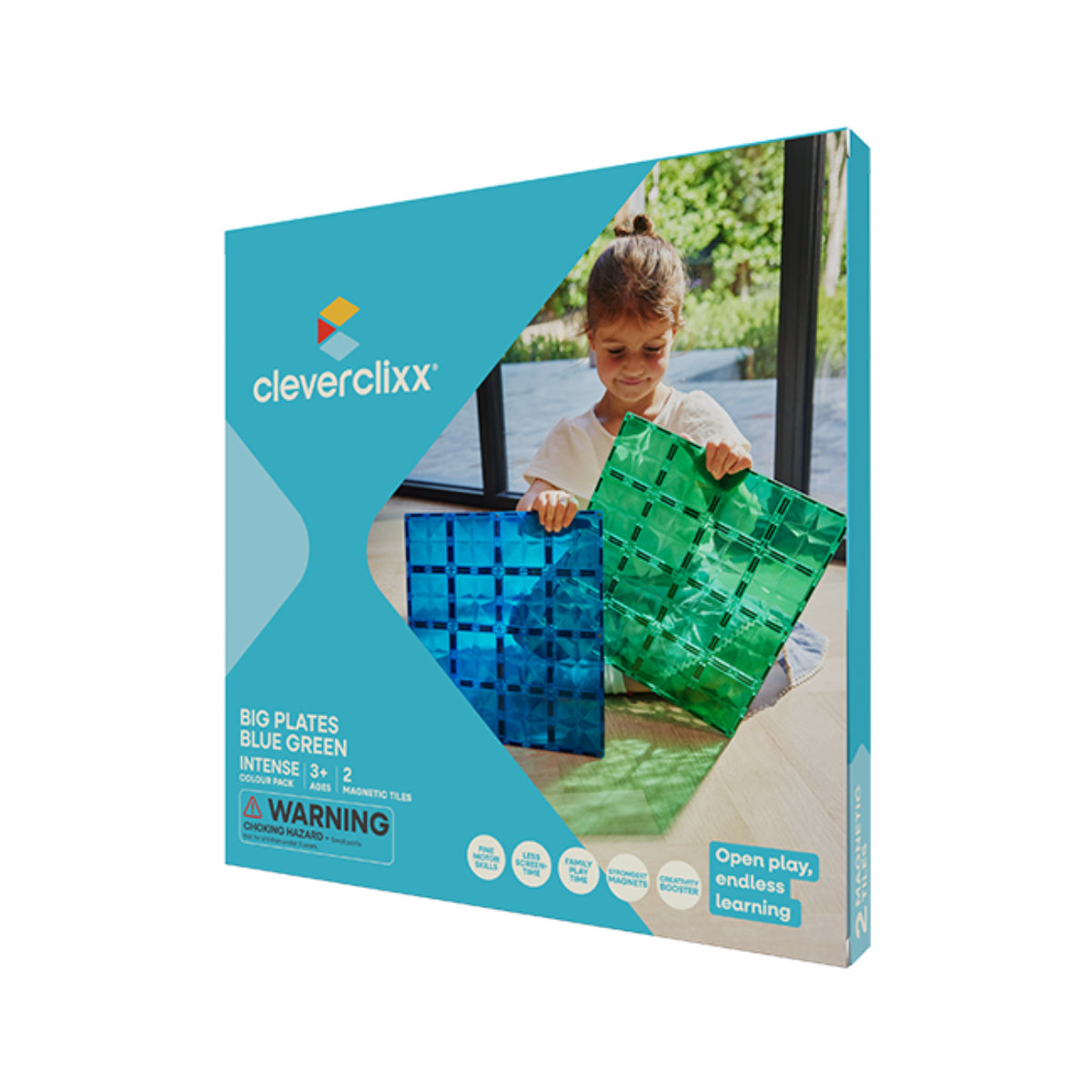 Cleverclixx Große Grundplatten Blau & Grün – 2 Magnetische Bauplatten