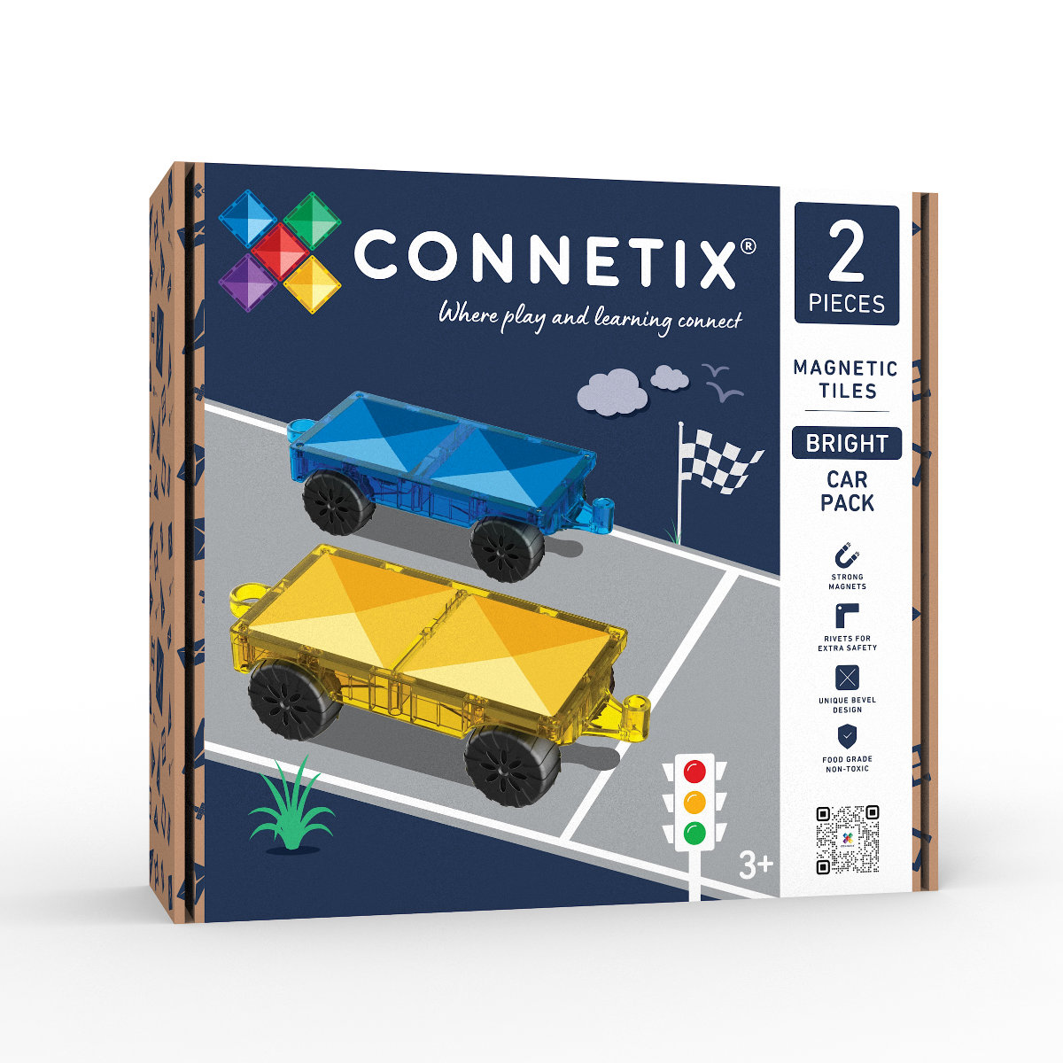 Connetix Magnetbausteine Bright Car Pack – 2 Fahrzeug-Basen