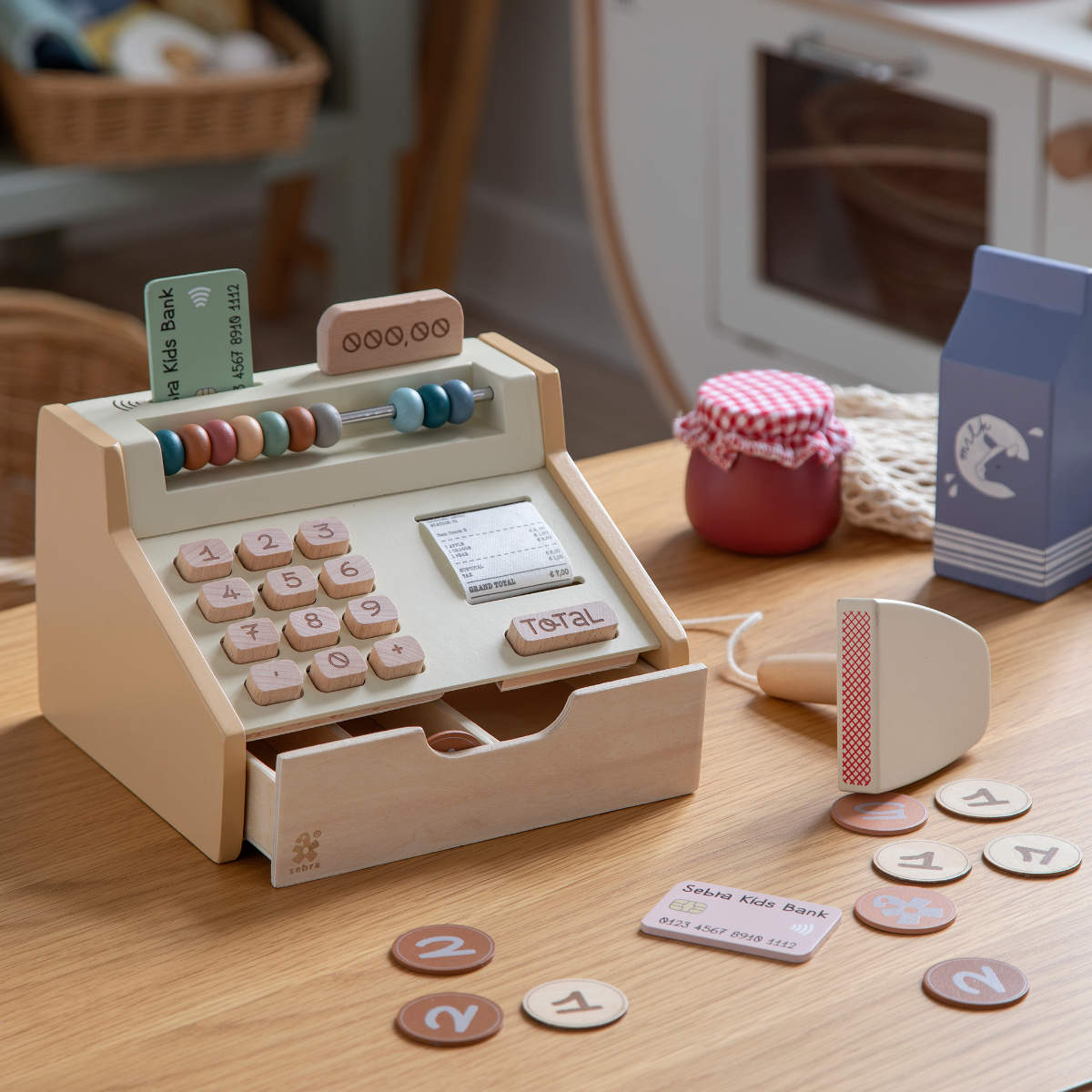 Sebra Holz Spielkasse mit Scanner für Kaufmannsladen, 100% FSC