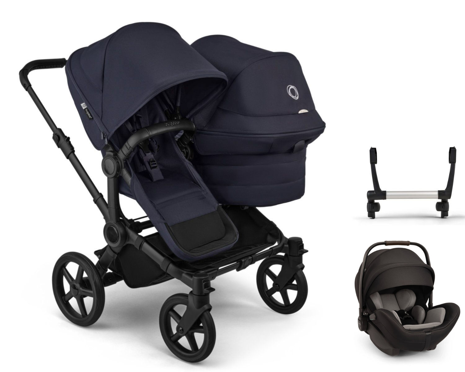 Bugaboo Donkey 6 Zwillingskinderwagen in Dunkelblau - schräge Ansicht