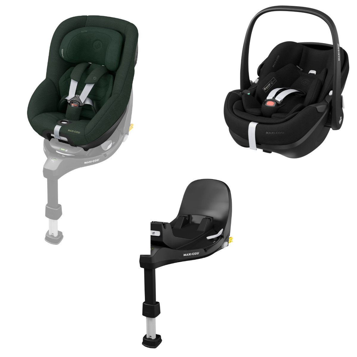 Maxi Cosi 360 Pro Bundle, Pearl - Pebble - FamilyFix in Schwarz - Vorderansicht