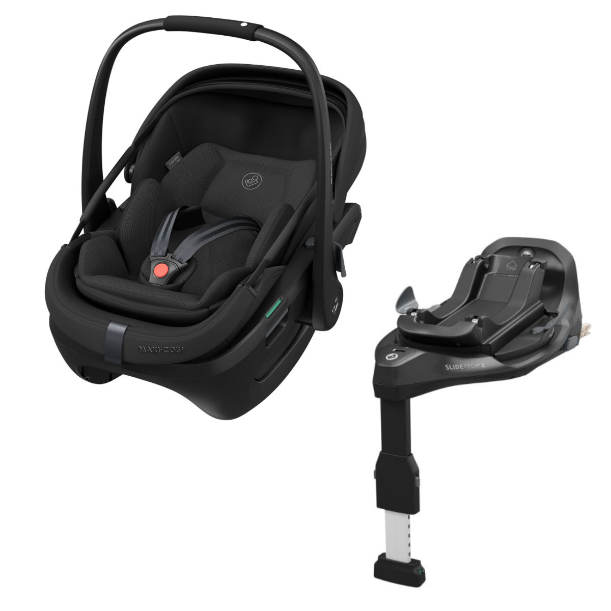 Maxi-Cosi Coral Slide Pro i-Size + FamilyFix Slide Pro in Schwarz - schräge Ansicht