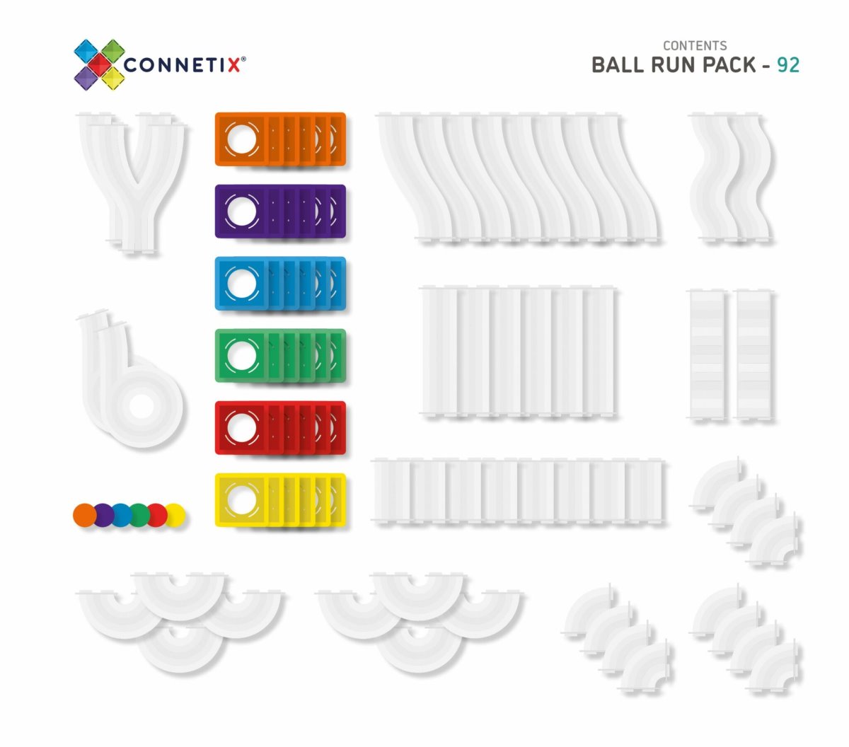 Connetix Magnetic Ball Run Rainbow Building Set - 92 Pieces