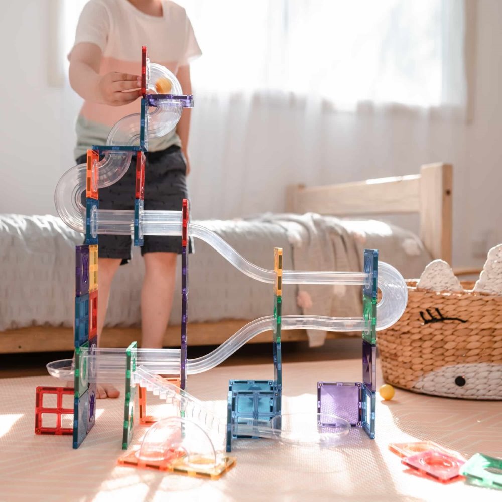 Connetix Magnetic Ball Run Rainbow Building Set - 92 Pieces