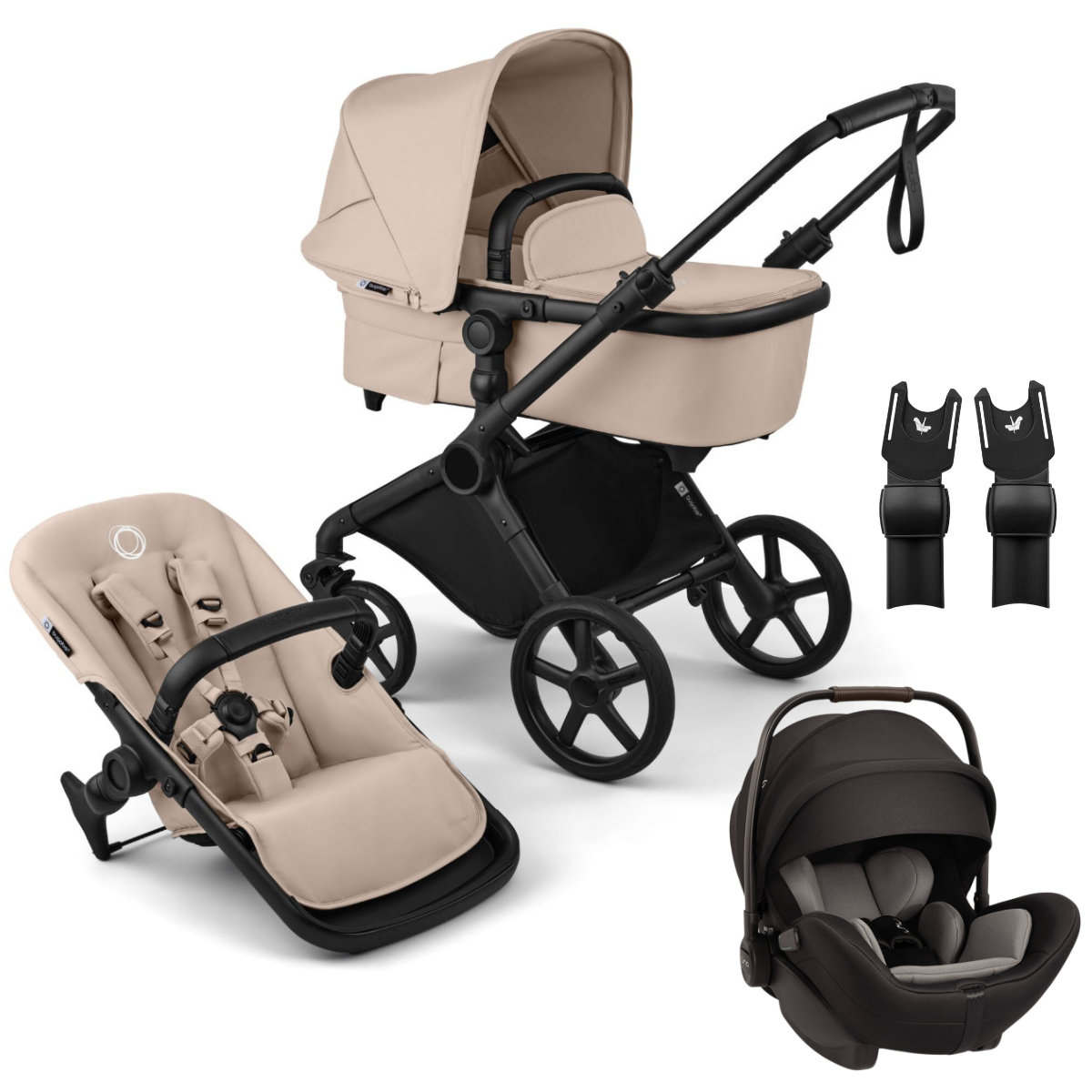 Bugaboo Cub Kinderwagen Set 3 in 1 in Beige - schräge Ansicht