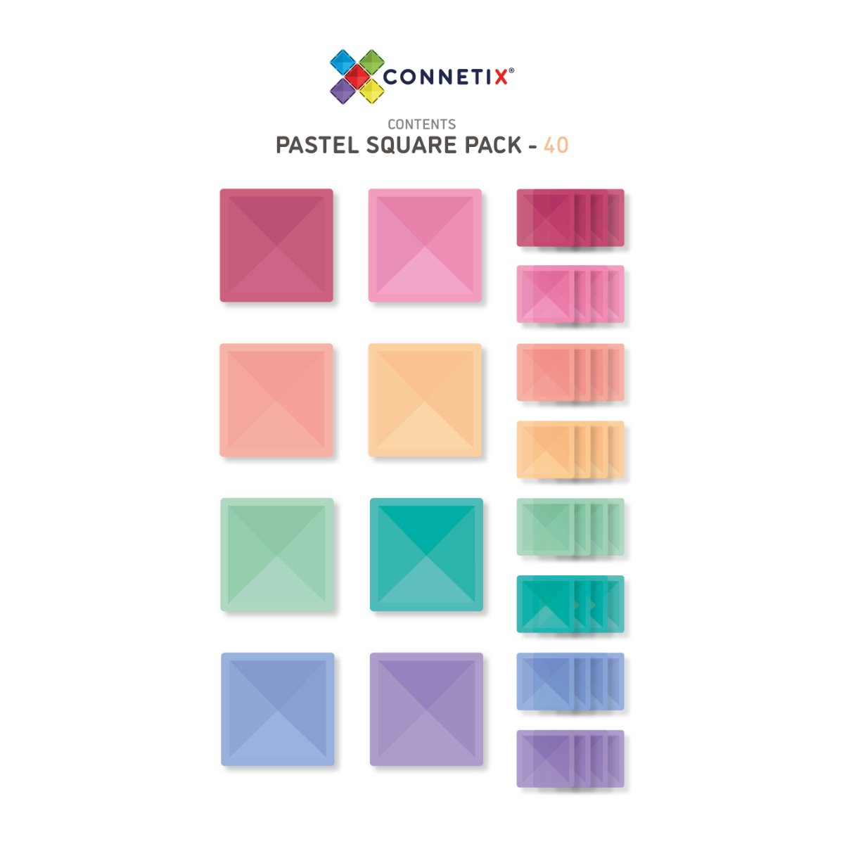 Connetix Magnetbausteine Set - Pastel Quadrate - 40 Teile in Pastellfarben - Draufsicht