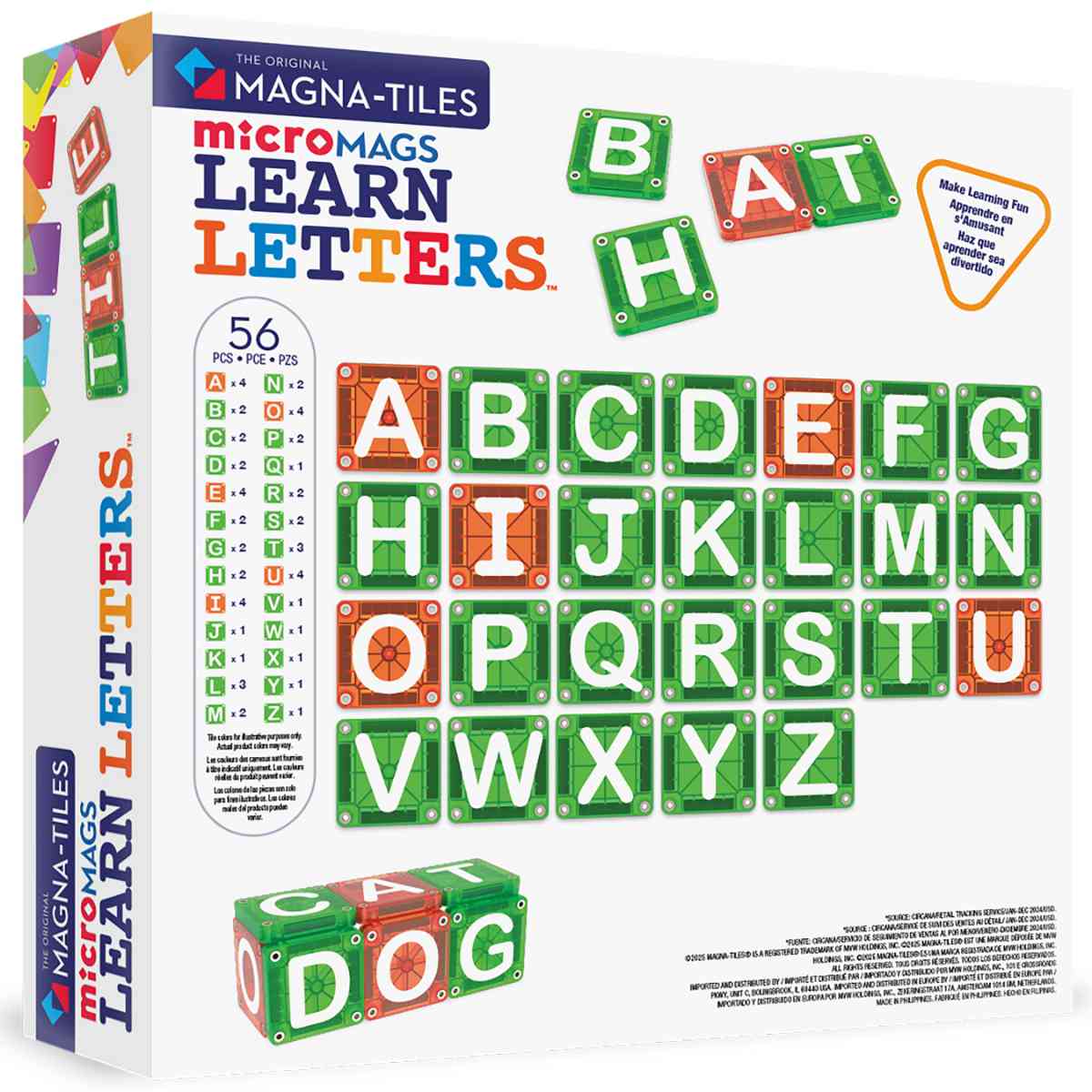 MAGNA-TILES microMAGS LEARN Buchstaben 254056LL in Grün und Orange - Verpackungsansicht